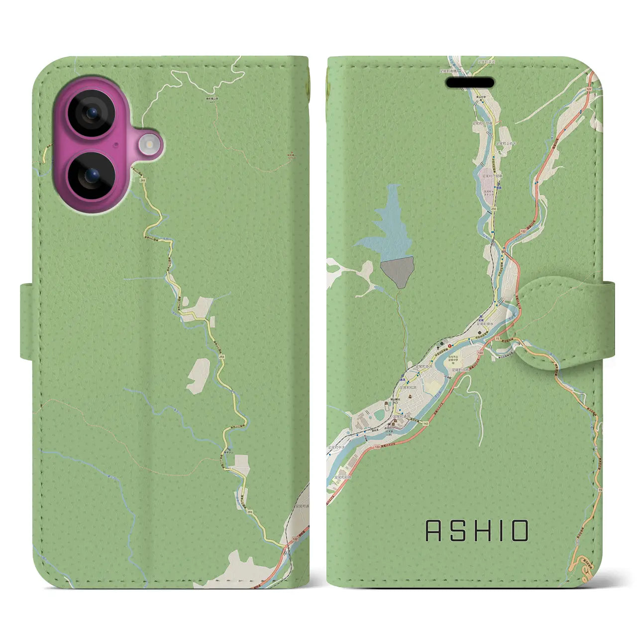 【足尾(栃木県)】地図柄iPhoneケース(手帳タイプ)ナチュラル・iPhone 16 Pro 用