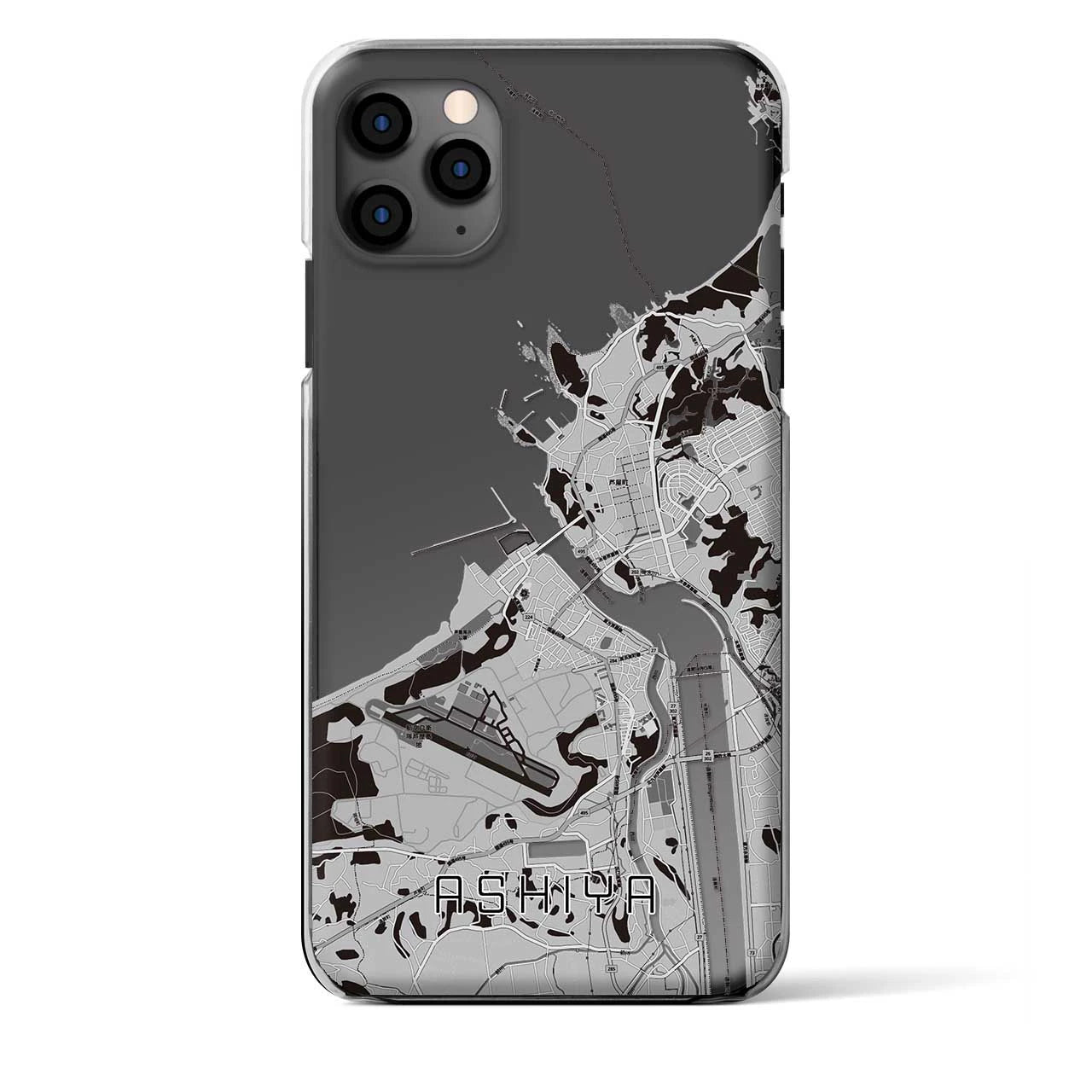 【芦屋(福岡県)】地図柄iPhoneケース(クリアタイプ)モノトーン・iPhone 11 Pro Max 用