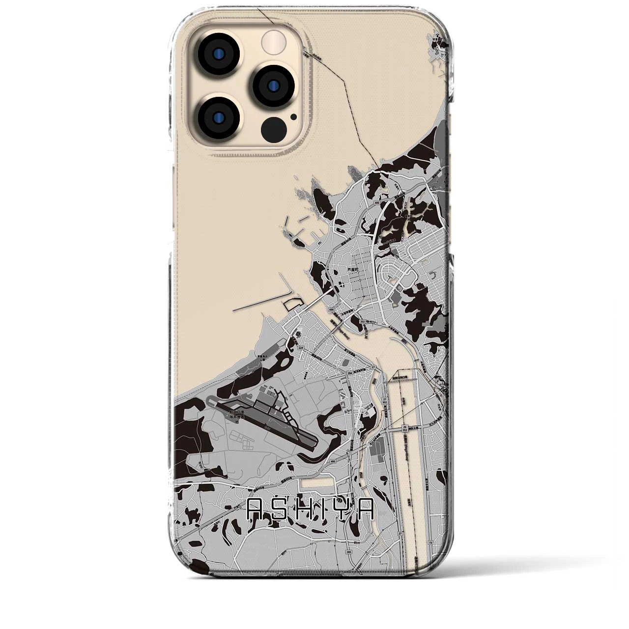 【芦屋(福岡県)】地図柄iPhoneケース(クリアタイプ)モノトーン・iPhone 12 Pro Max 用