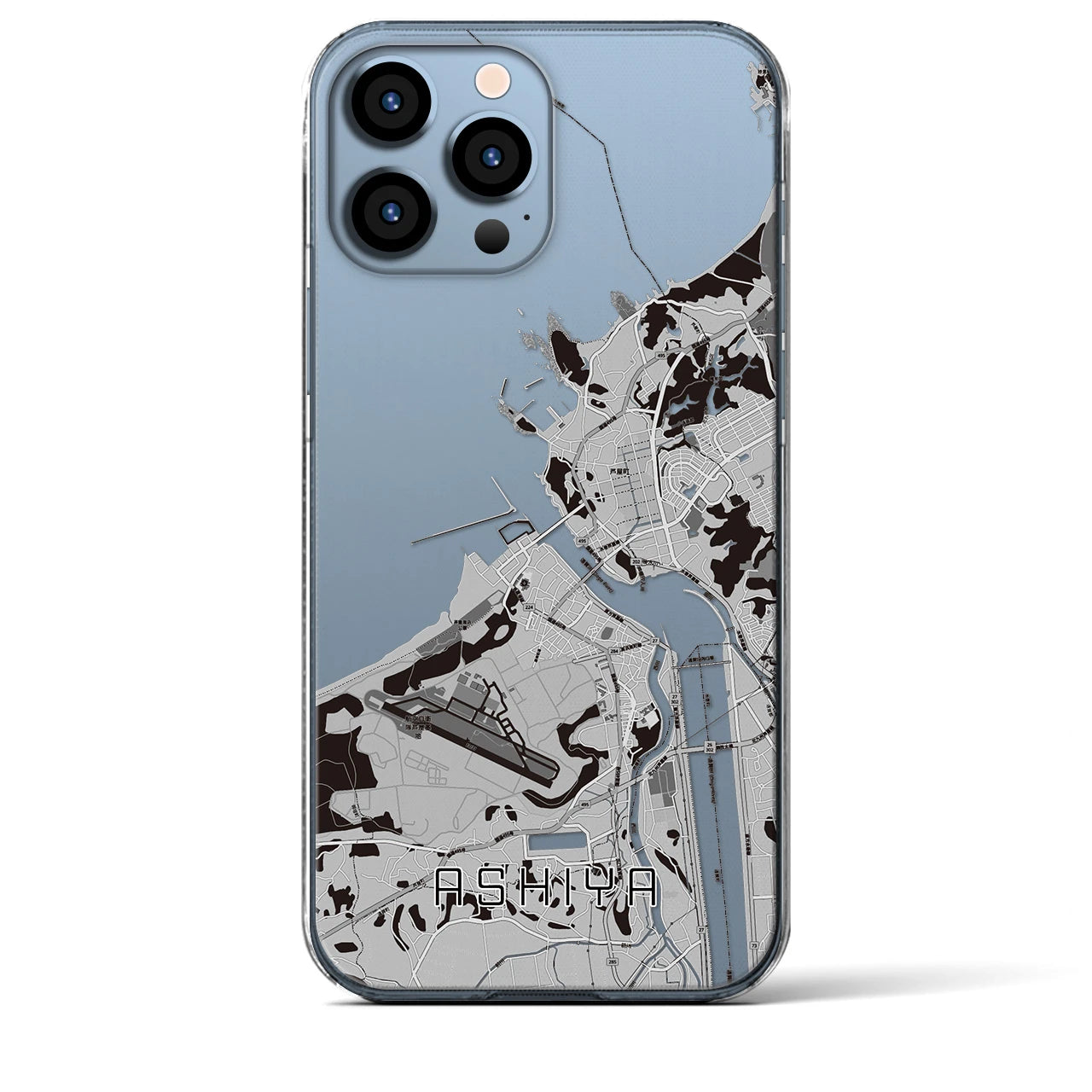 【芦屋(福岡県)】地図柄iPhoneケース(クリアタイプ)モノトーン・iPhone 13 Pro Max 用