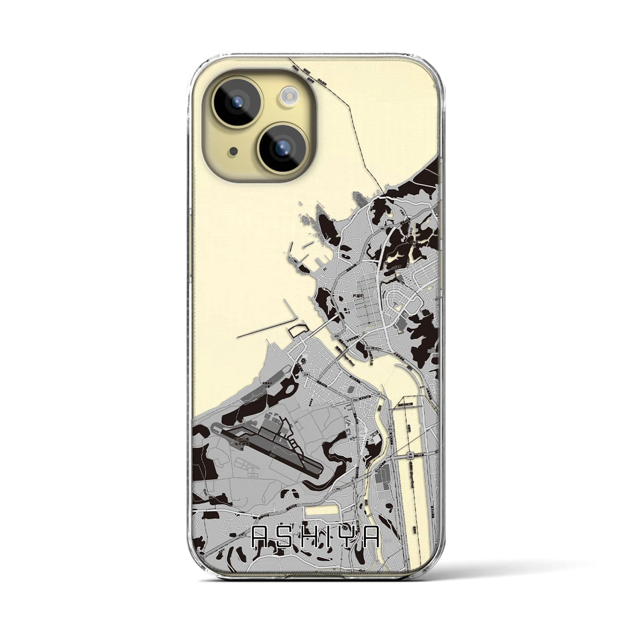 【芦屋(福岡県)】地図柄iPhoneケース(クリアタイプ)モノトーン・iPhone 15 用