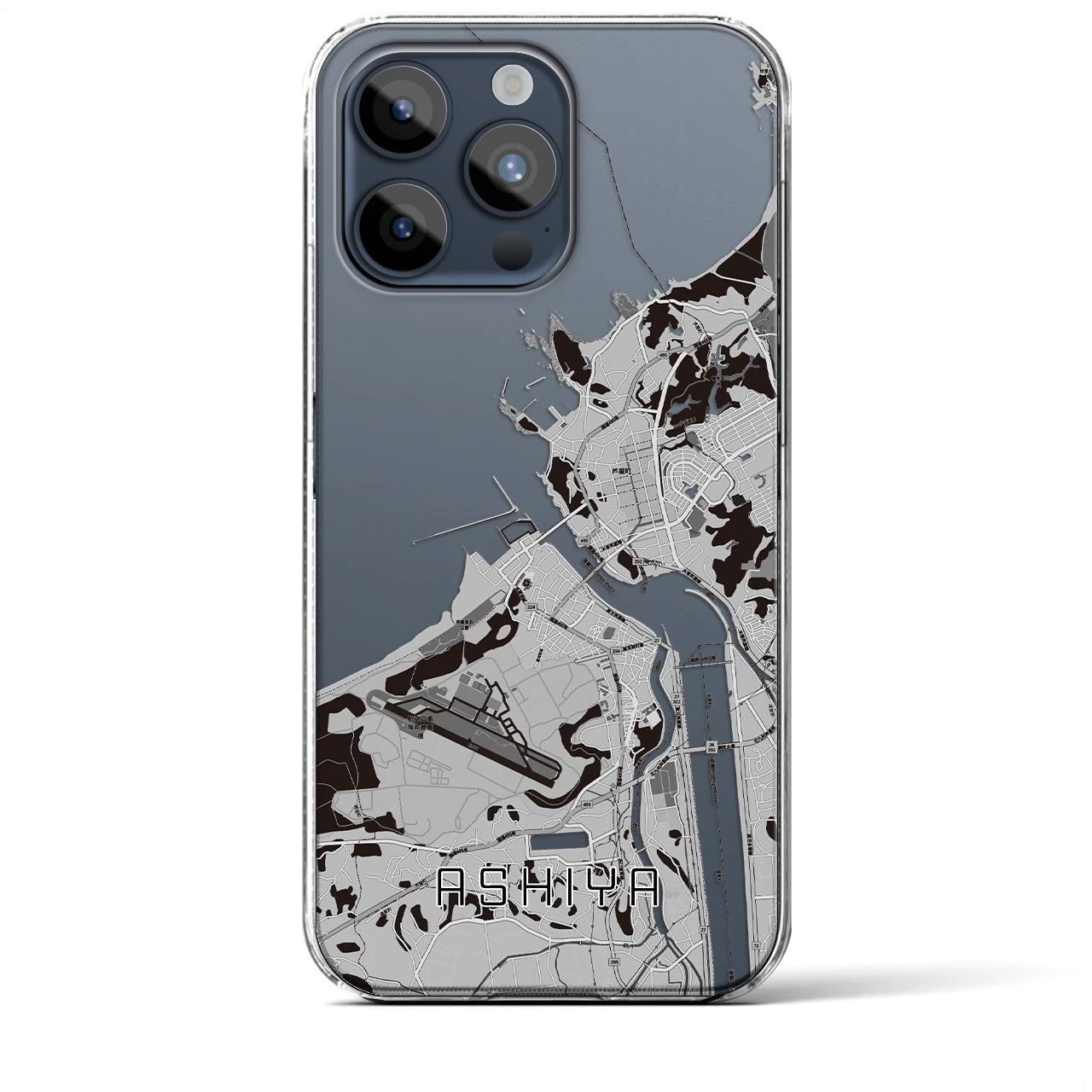 【芦屋(福岡県)】地図柄iPhoneケース(クリアタイプ)モノトーン・iPhone 15 Pro Max 用