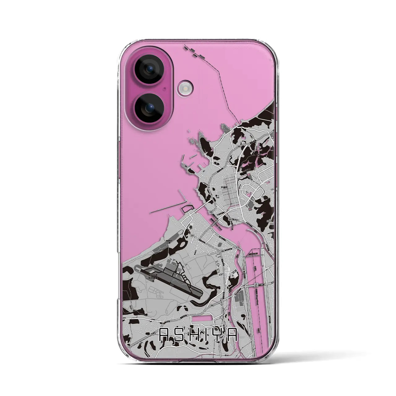 【芦屋(福岡県)】地図柄iPhoneケース(クリアタイプ)モノトーン・iPhone 16 Pro 用