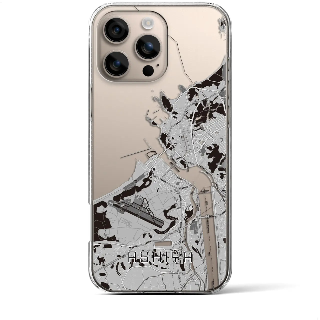 【芦屋(福岡県)】地図柄iPhoneケース(クリアタイプ)モノトーン・iPhone 16 Plus 用