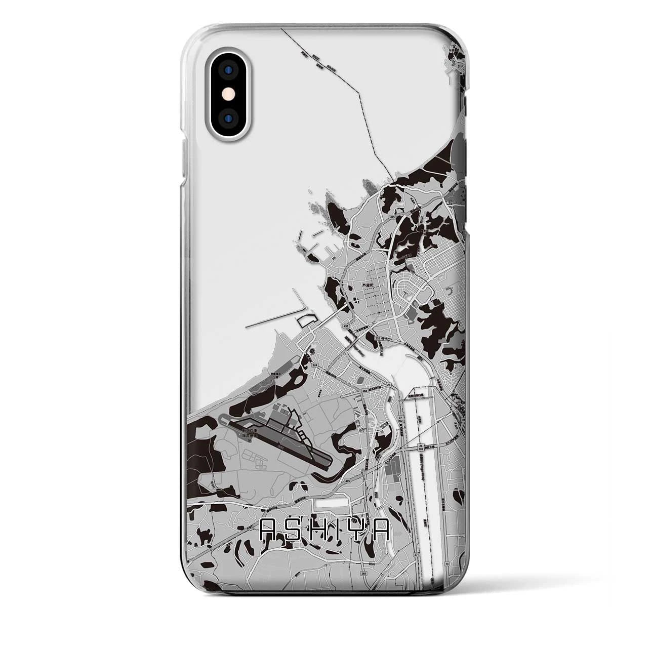 【芦屋(福岡県)】地図柄iPhoneケース(クリアタイプ)モノトーン・iPhone XS Max 用
