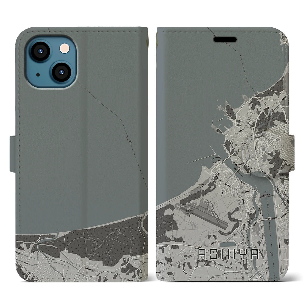 【芦屋(福岡県)】地図柄iPhoneケース(手帳タイプ)モノトーン・iPhone 13 用