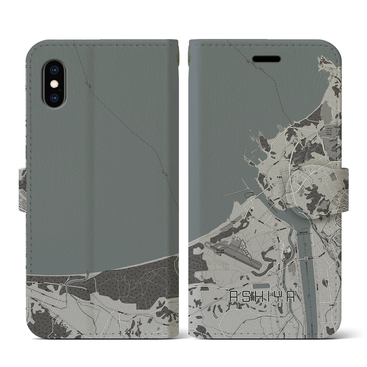 【芦屋(福岡県)】地図柄iPhoneケース(手帳タイプ)モノトーン・iPhone XS / X 用