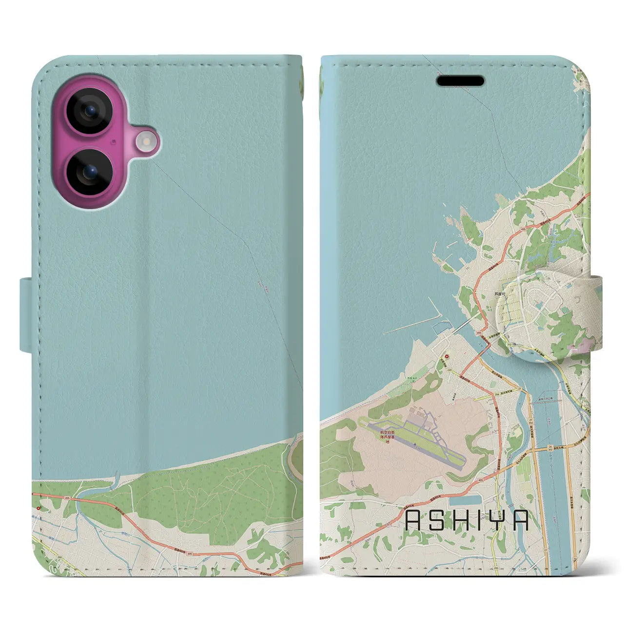 【芦屋(福岡県)】地図柄iPhoneケース(手帳タイプ)ナチュラル・iPhone 16 Pro 用