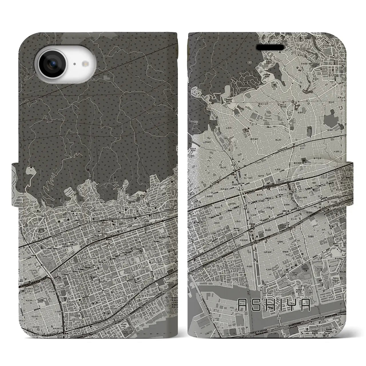 【芦屋(兵庫県)】地図柄iPhoneケース(手帳タイプ)