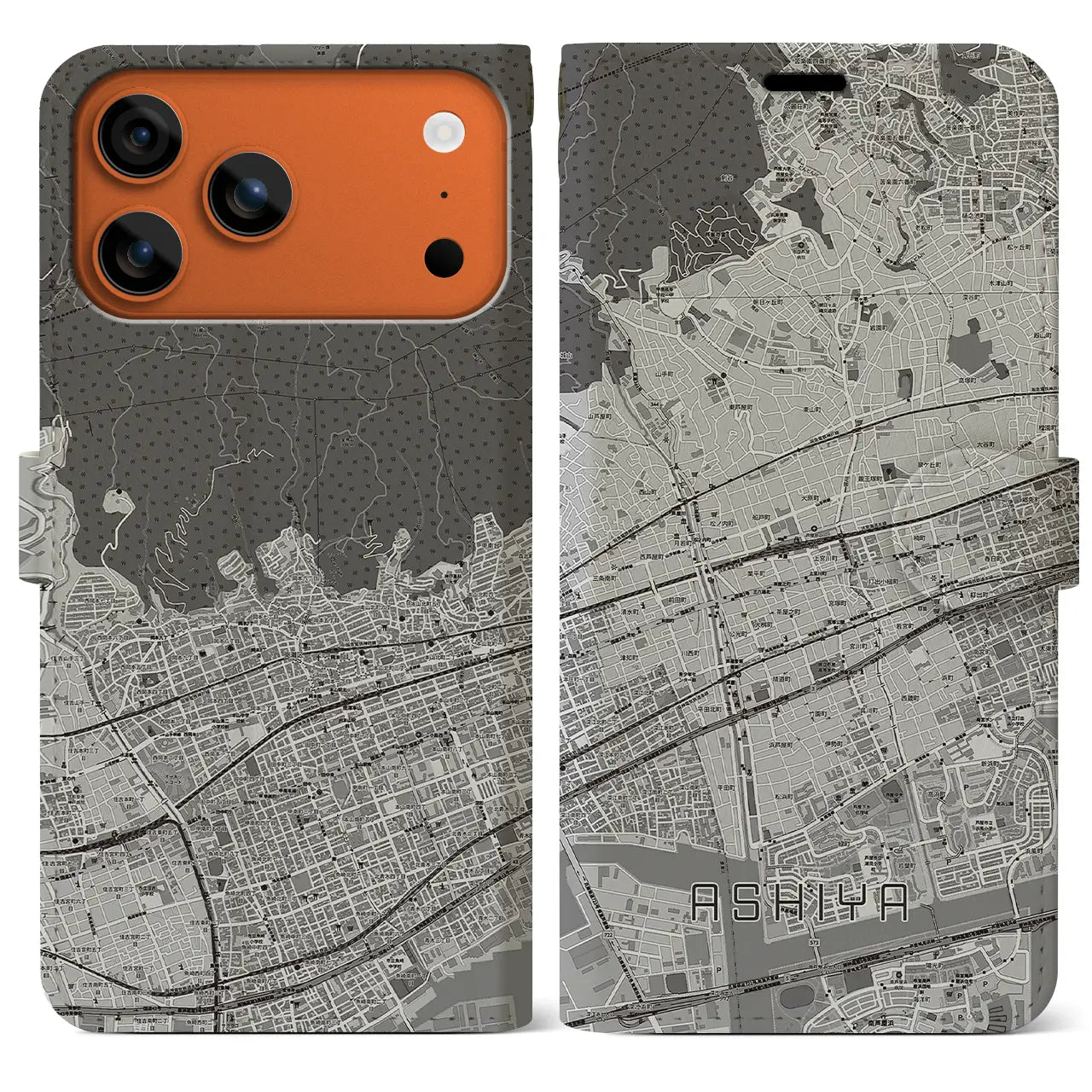 【芦屋(兵庫県)】地図柄iPhoneケース(手帳タイプ)