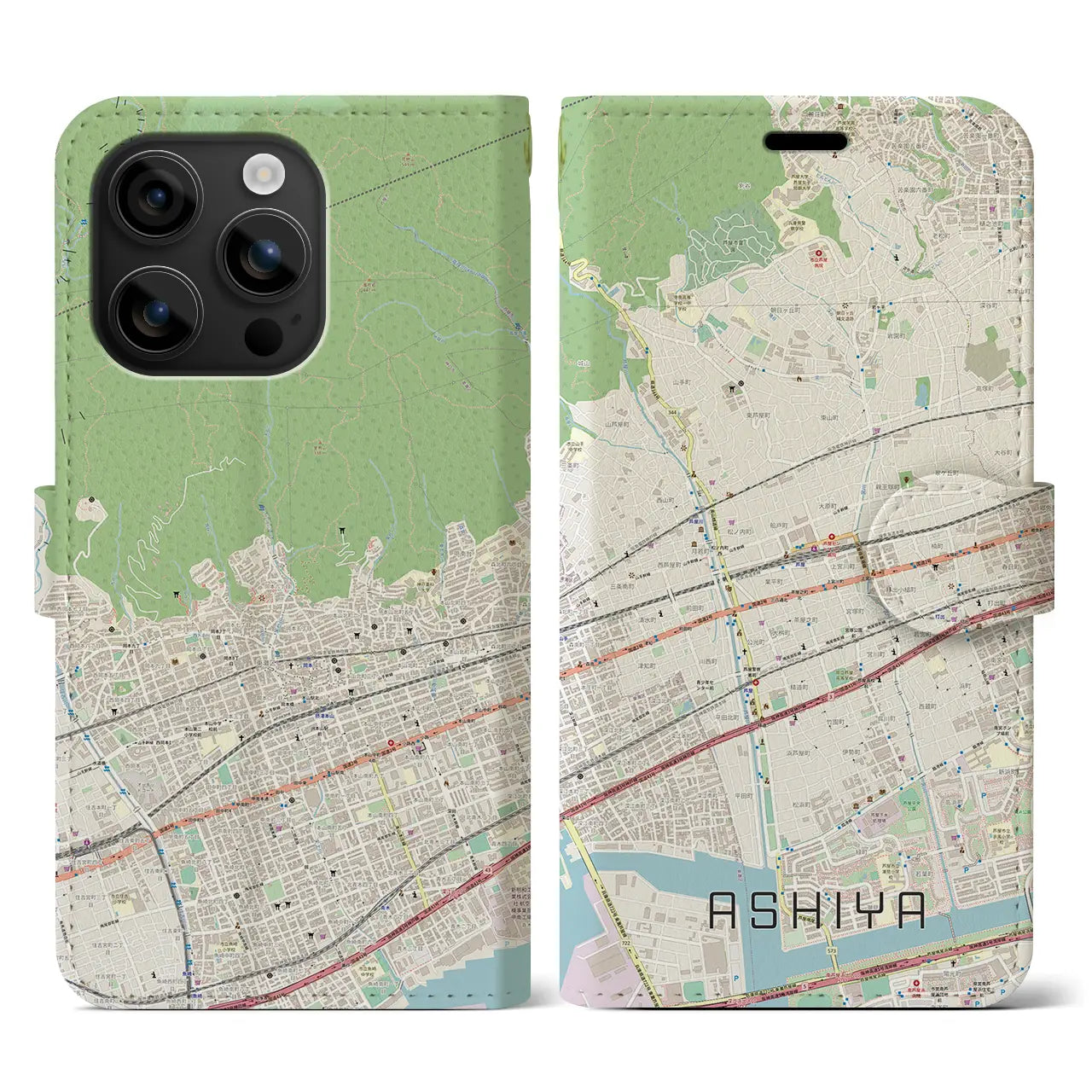 【芦屋(兵庫県)】地図柄iPhoneケース(手帳タイプ)ナチュラル・iPhone 16 用