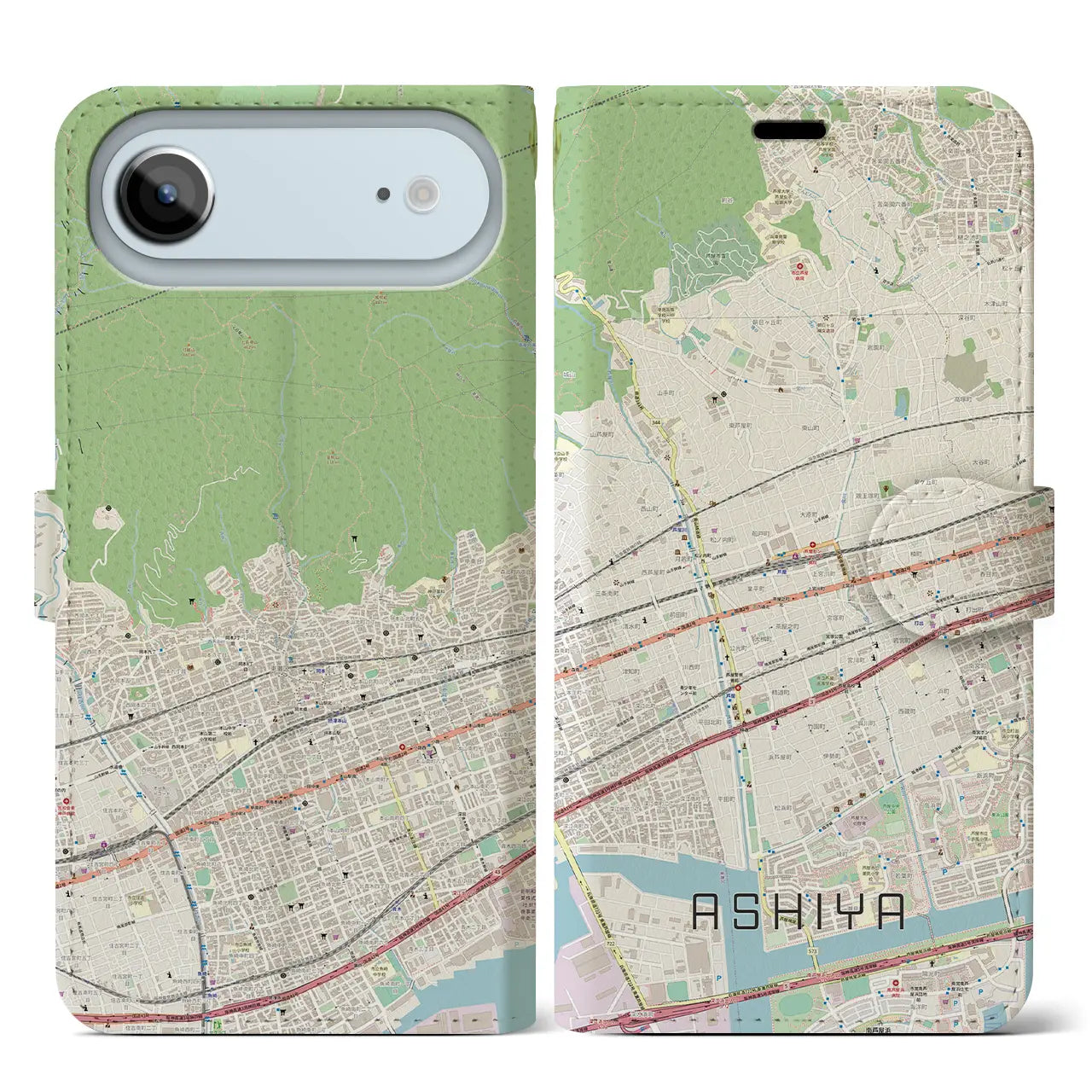 【芦屋(兵庫県)】地図柄iPhoneケース(手帳タイプ)