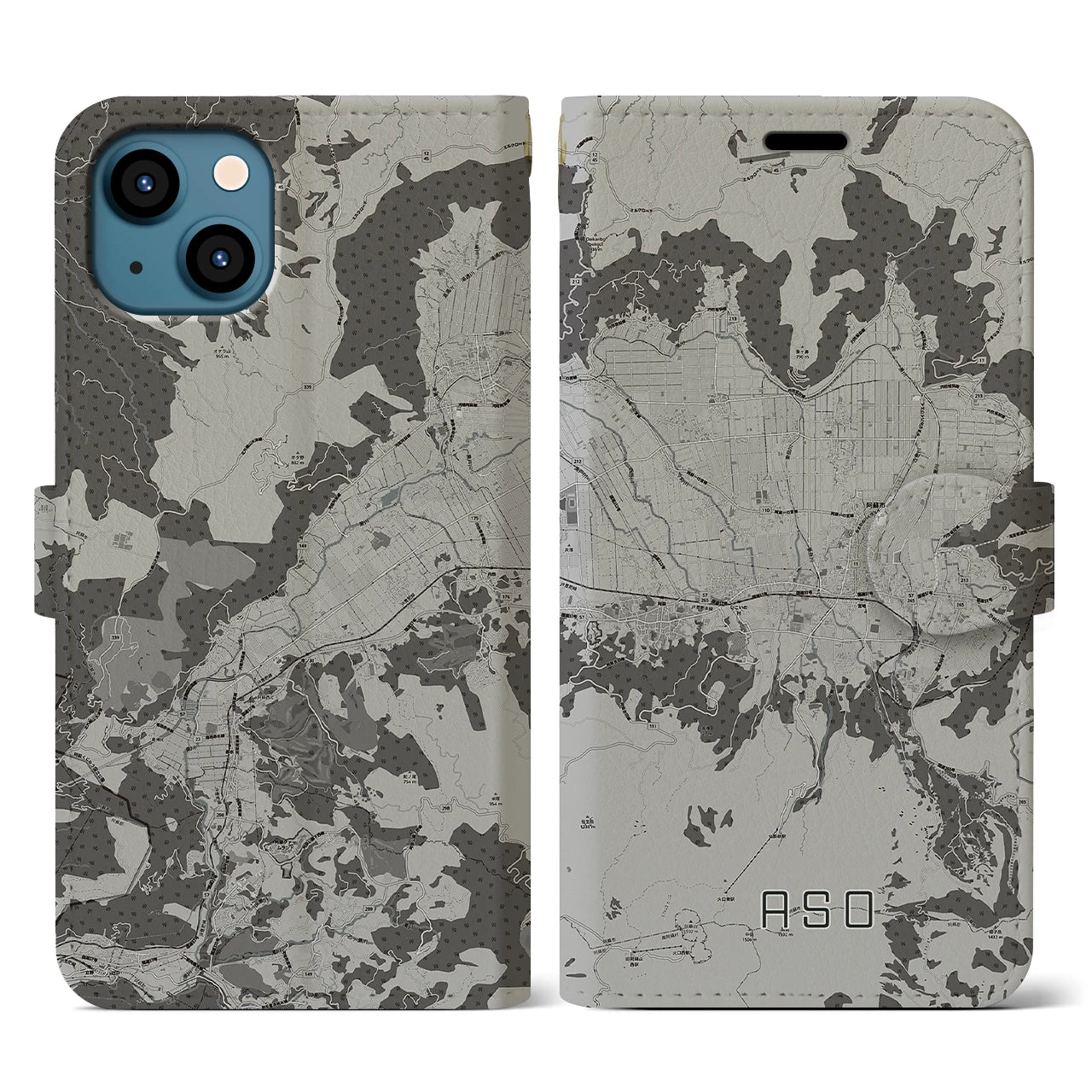 【阿蘇2(熊本県)】地図柄iPhoneケース(手帳タイプ)