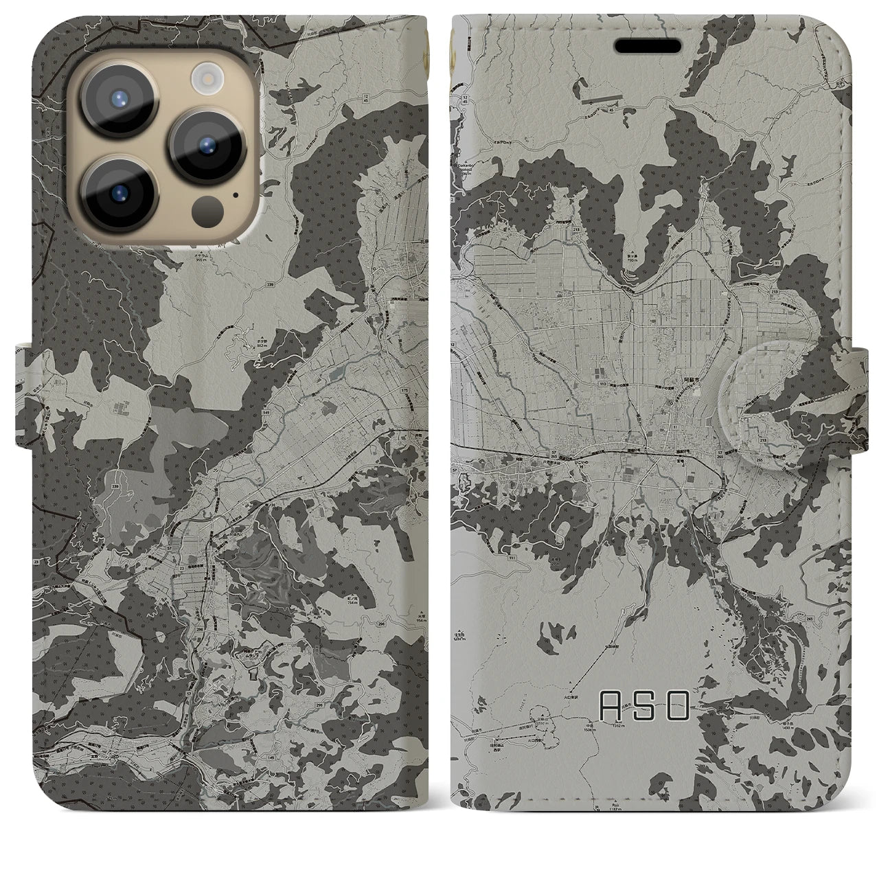 【阿蘇2(熊本県)】地図柄iPhoneケース(手帳タイプ)