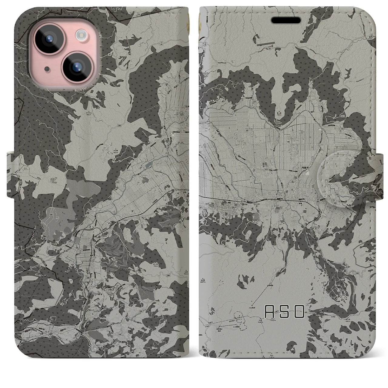 【阿蘇2(熊本県)】地図柄iPhoneケース(手帳タイプ)