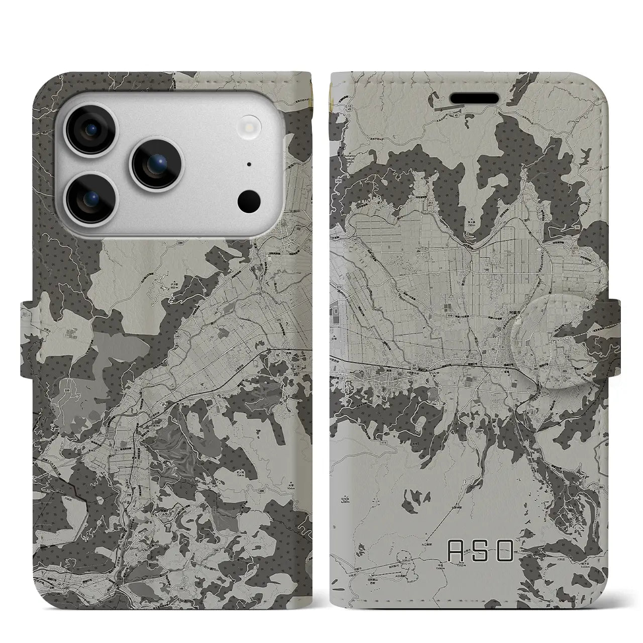 【阿蘇2(熊本県)】地図柄iPhoneケース(手帳タイプ)