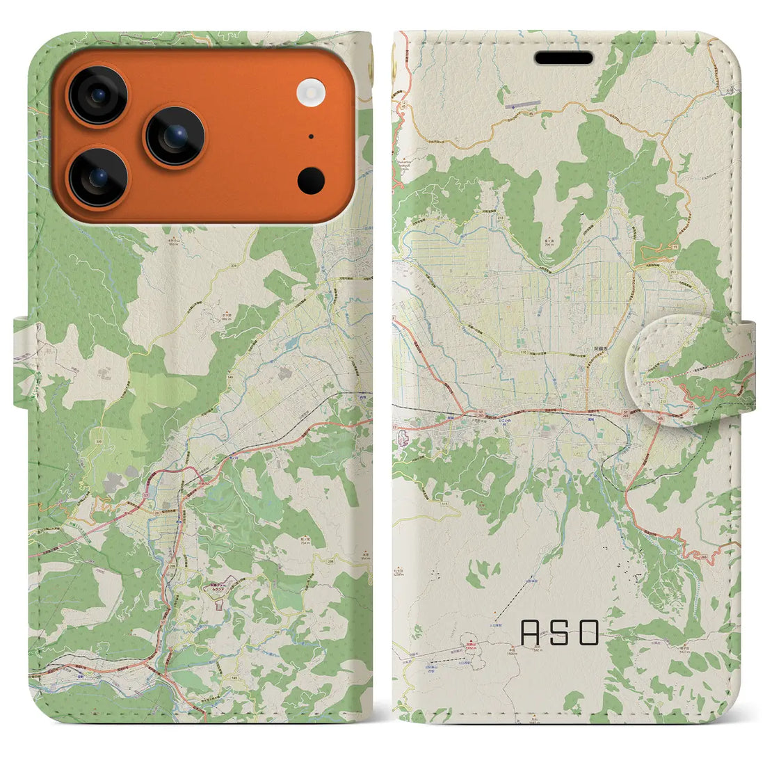 【阿蘇2(熊本県)】地図柄iPhoneケース(手帳タイプ)ナチュラル・iPhone 17 Pro Max 用