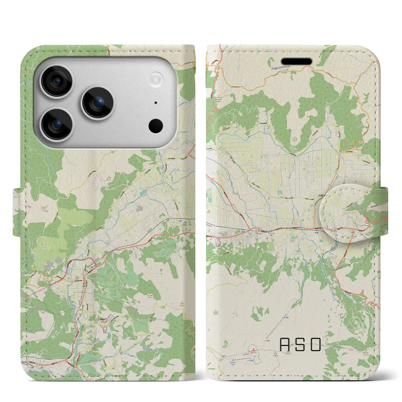 【阿蘇2(熊本県)】地図柄iPhoneケース(手帳タイプ)