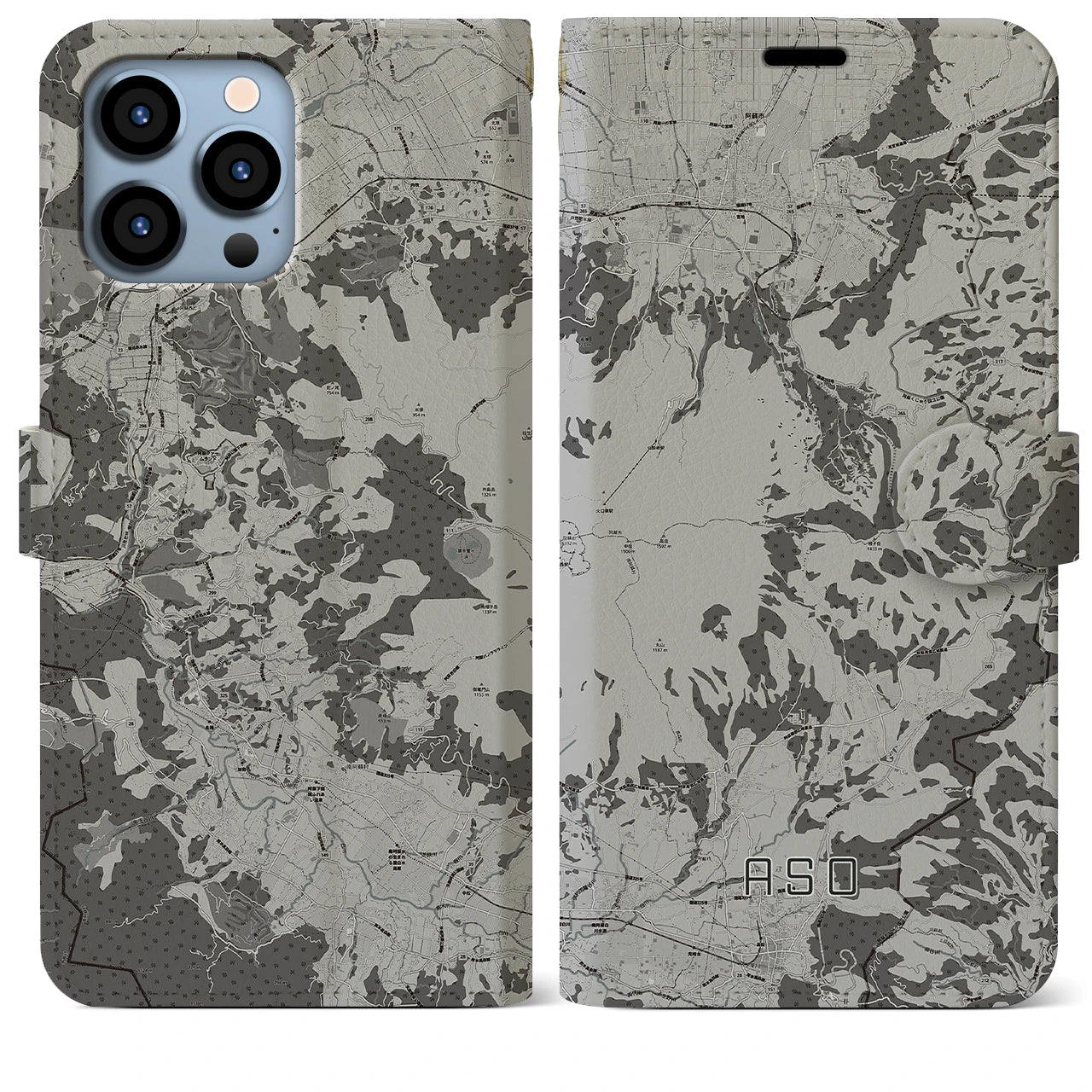 【阿蘇(熊本県)】地図柄iPhoneケース(手帳タイプ)