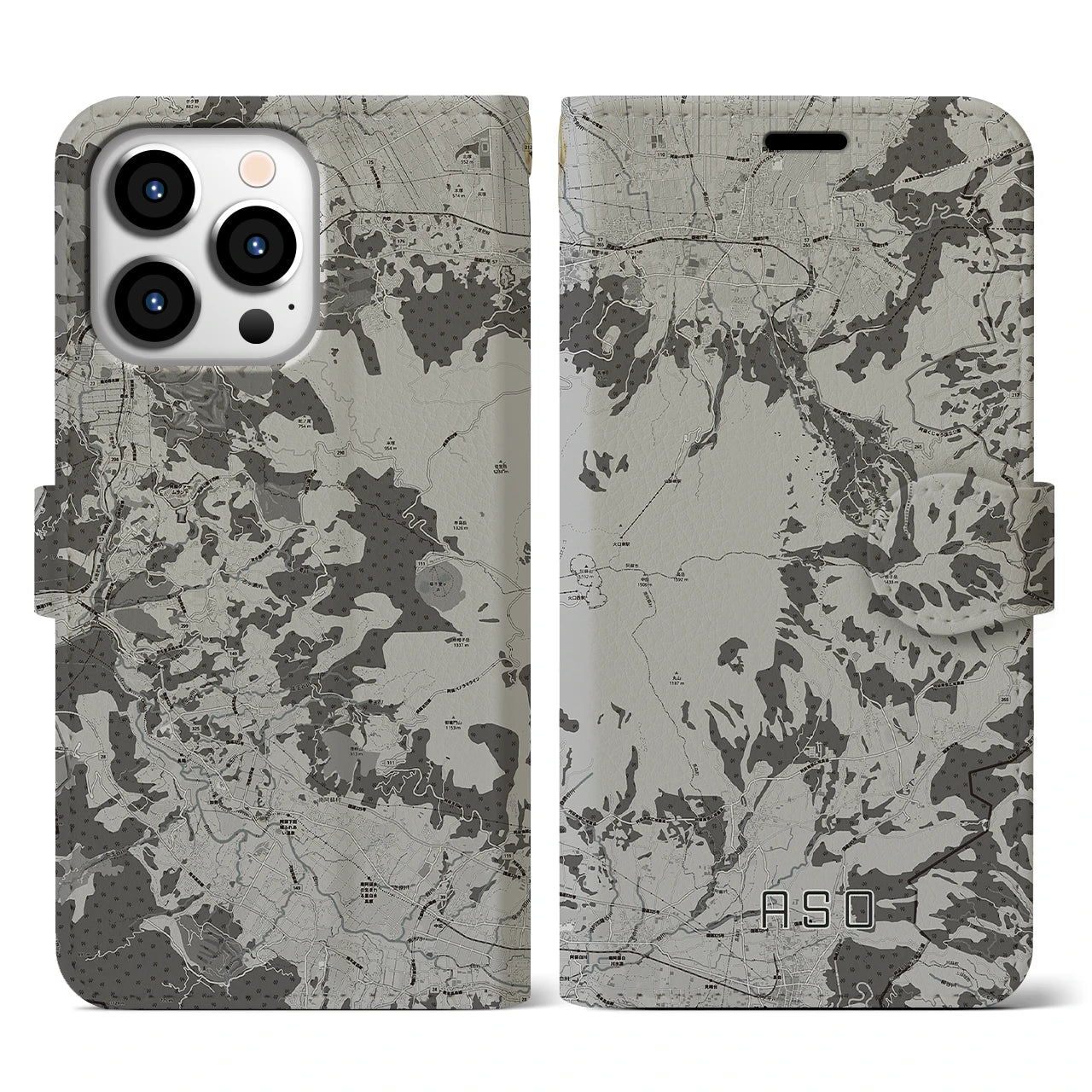 【阿蘇(熊本県)】地図柄iPhoneケース(手帳タイプ)