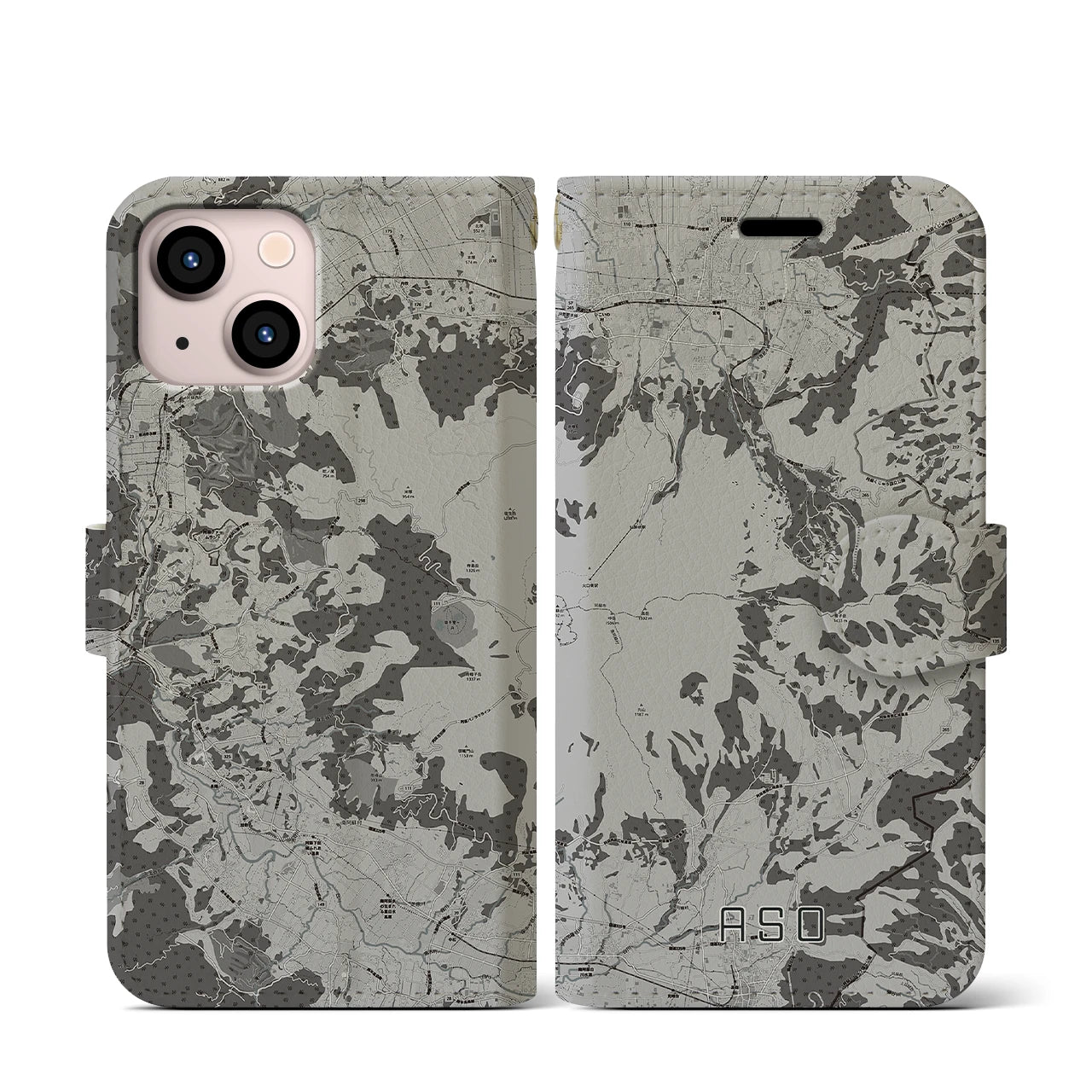 【阿蘇(熊本県)】地図柄iPhoneケース(手帳タイプ)