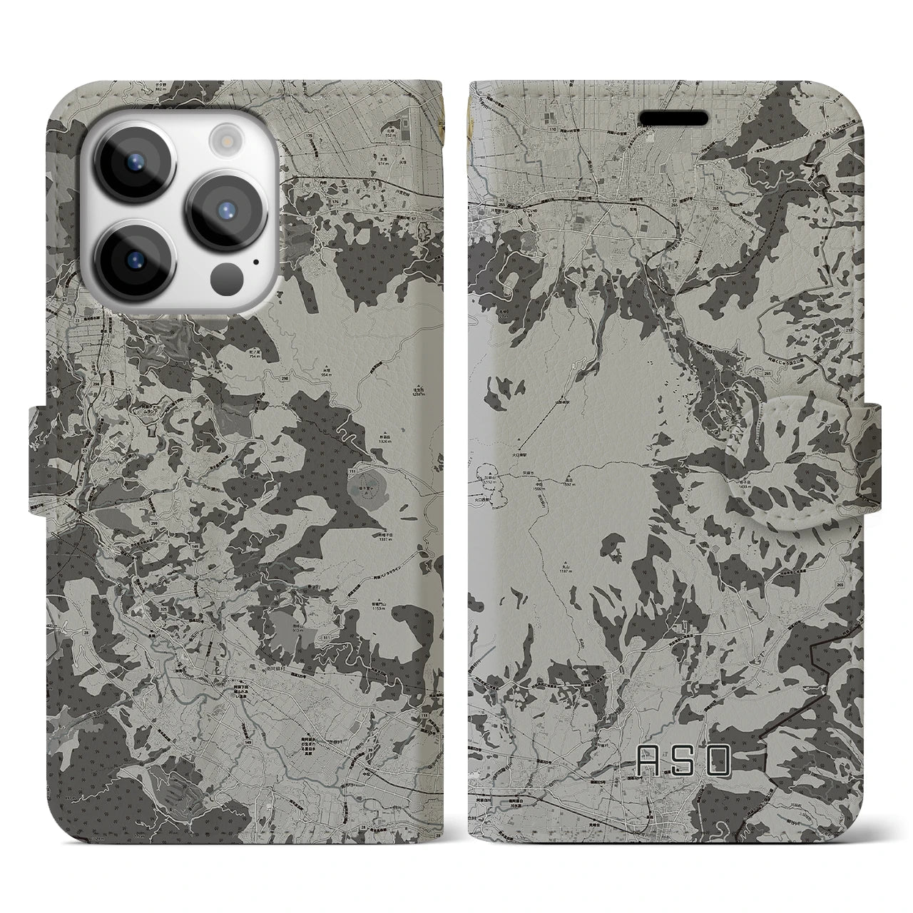 【阿蘇(熊本県)】地図柄iPhoneケース(手帳タイプ)