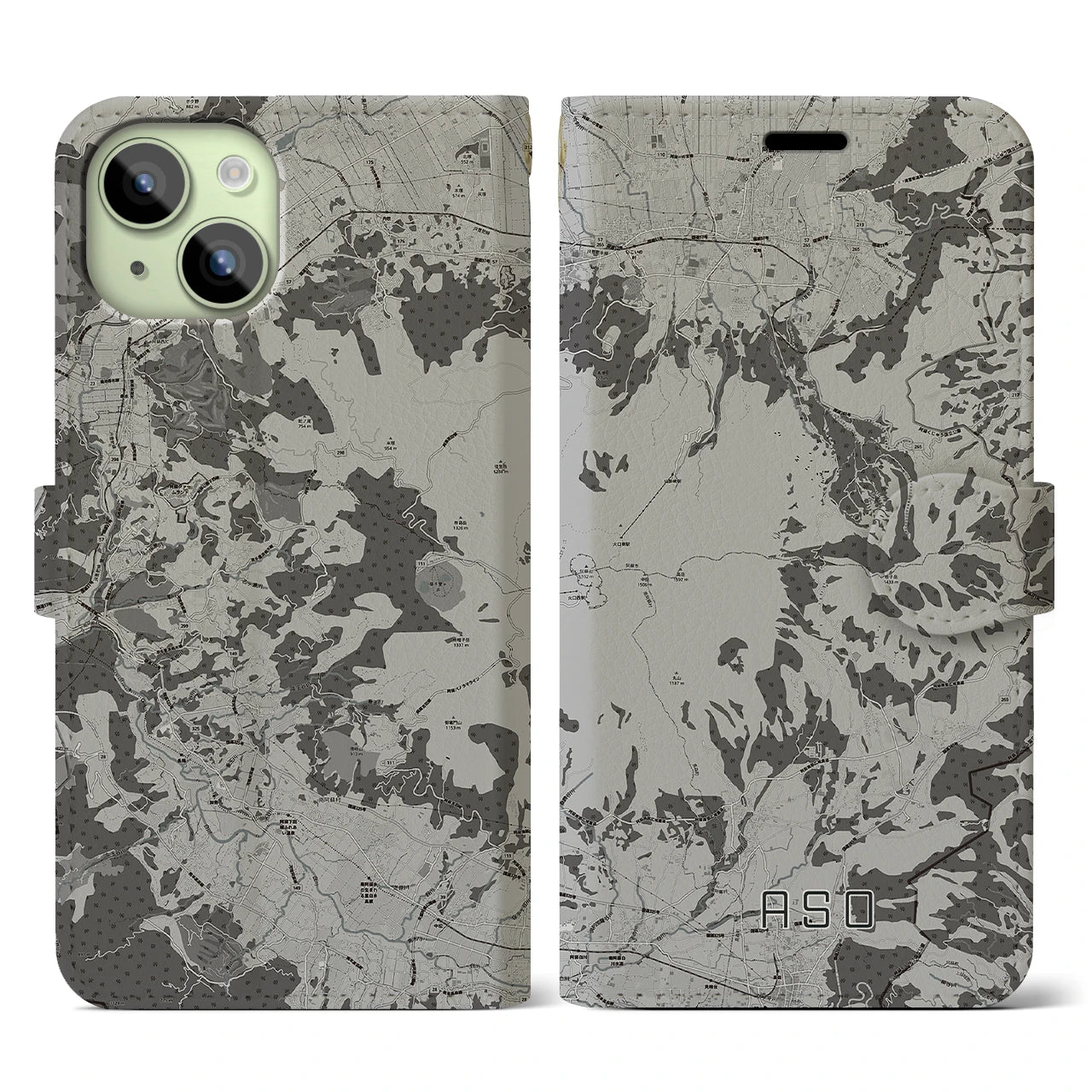 【阿蘇(熊本県)】地図柄iPhoneケース(手帳タイプ)