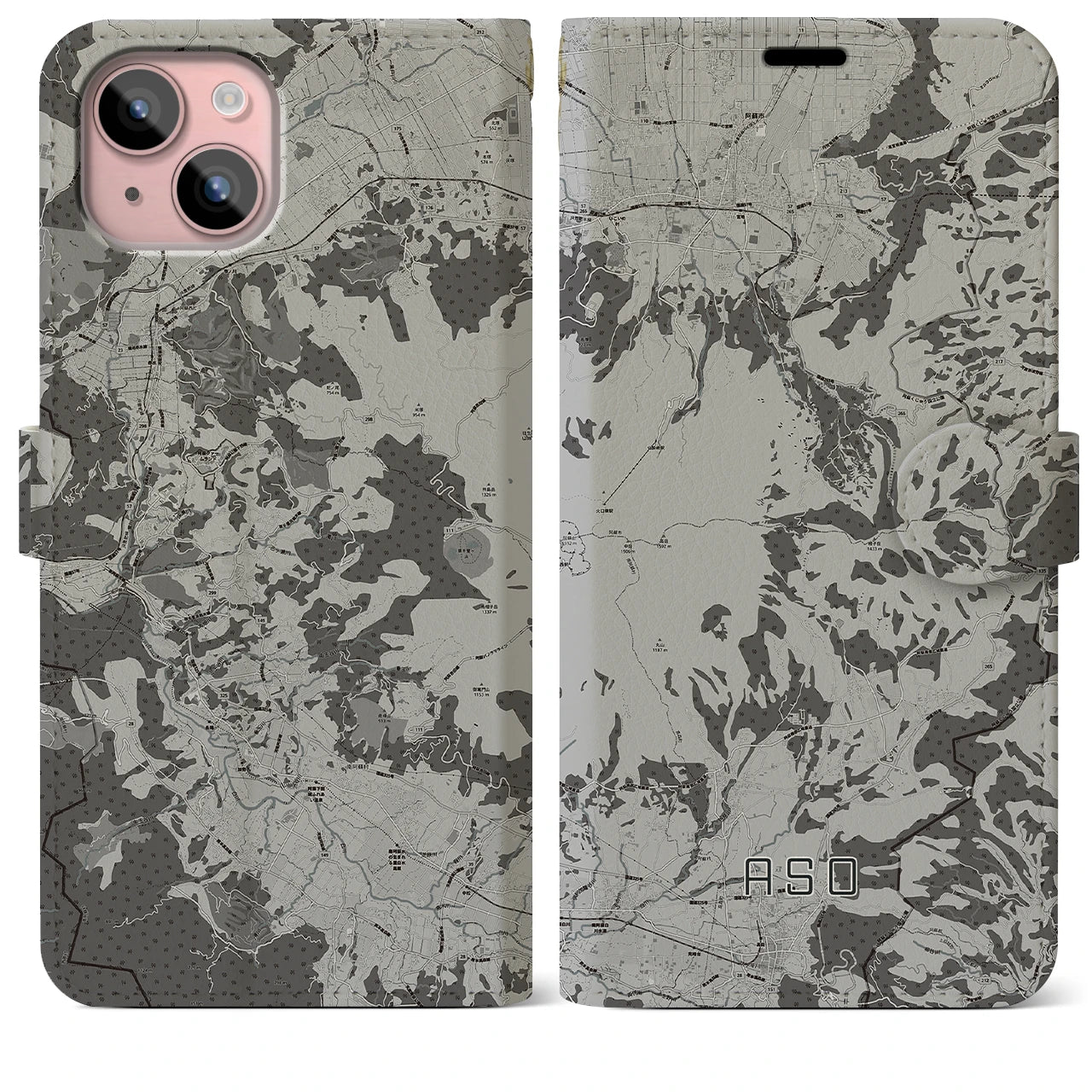 【阿蘇(熊本県)】地図柄iPhoneケース(手帳タイプ)