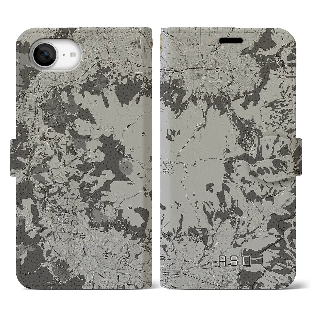 【阿蘇(熊本県)】地図柄iPhoneケース(手帳タイプ)