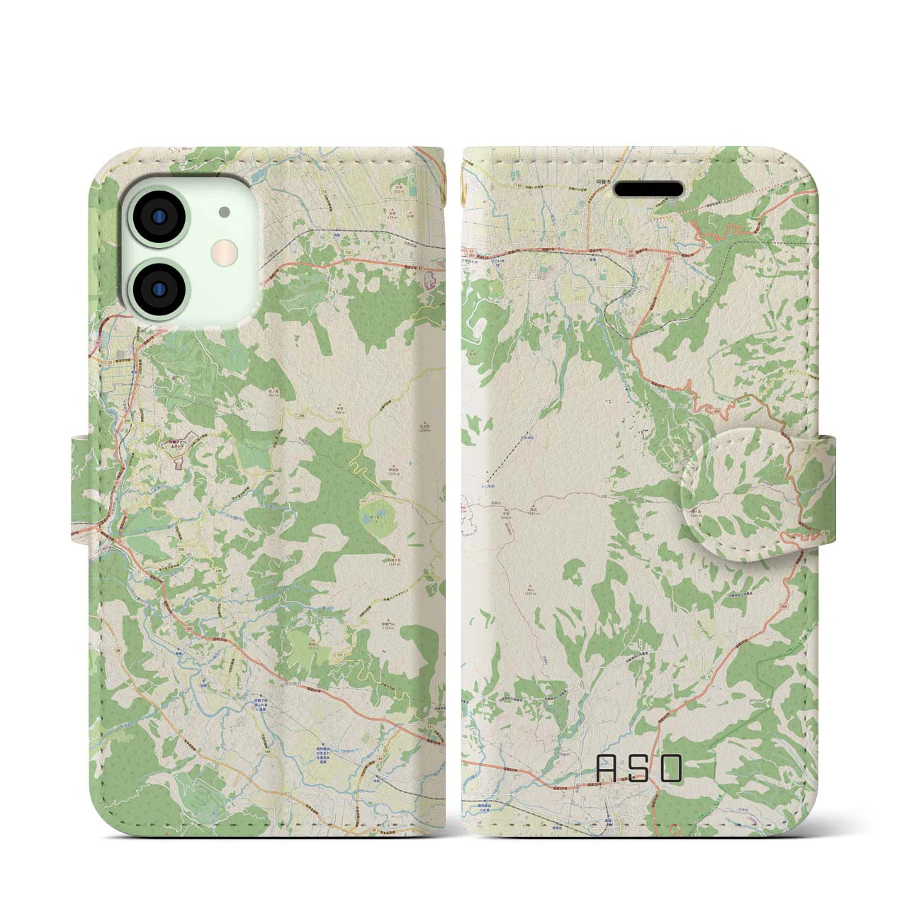 【阿蘇(熊本県)】地図柄iPhoneケース(手帳タイプ)