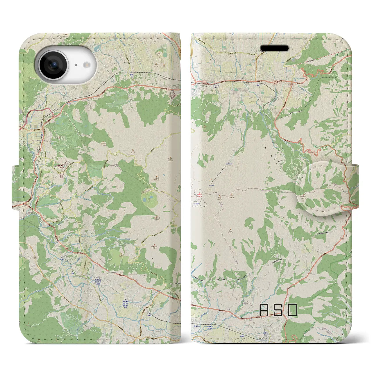 【阿蘇(熊本県)】地図柄iPhoneケース(手帳タイプ)