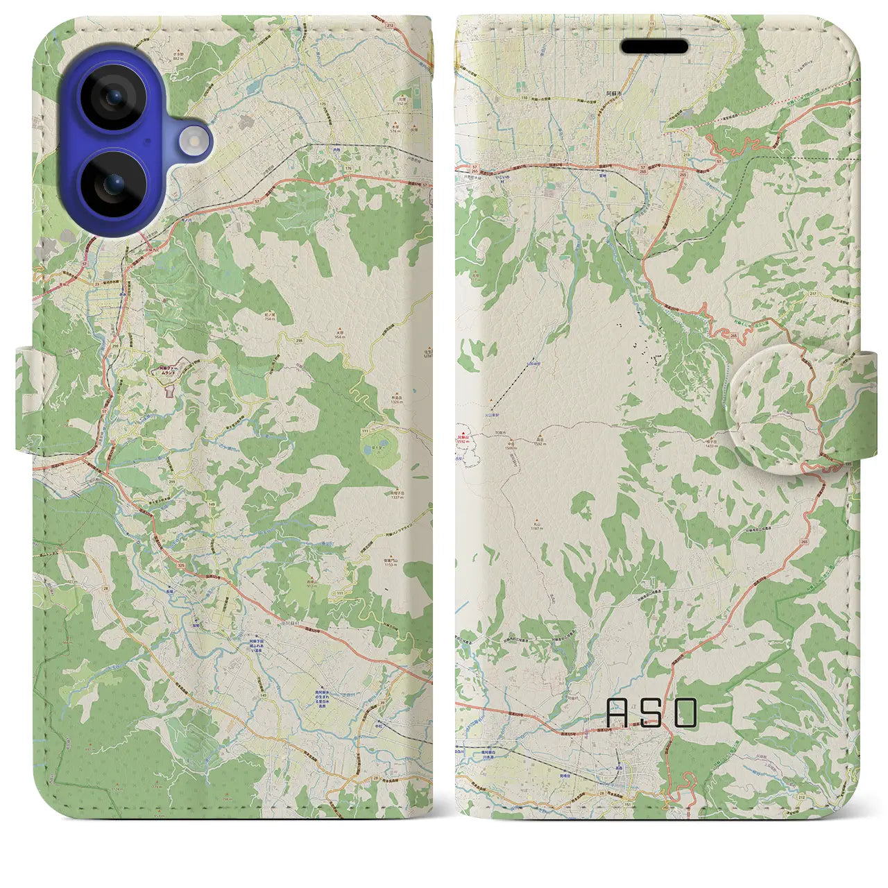 【阿蘇(熊本県)】地図柄iPhoneケース(手帳タイプ)