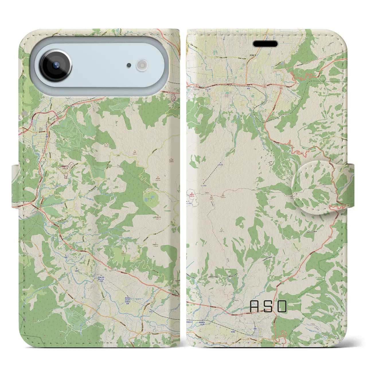 【阿蘇(熊本県)】地図柄iPhoneケース(手帳タイプ)