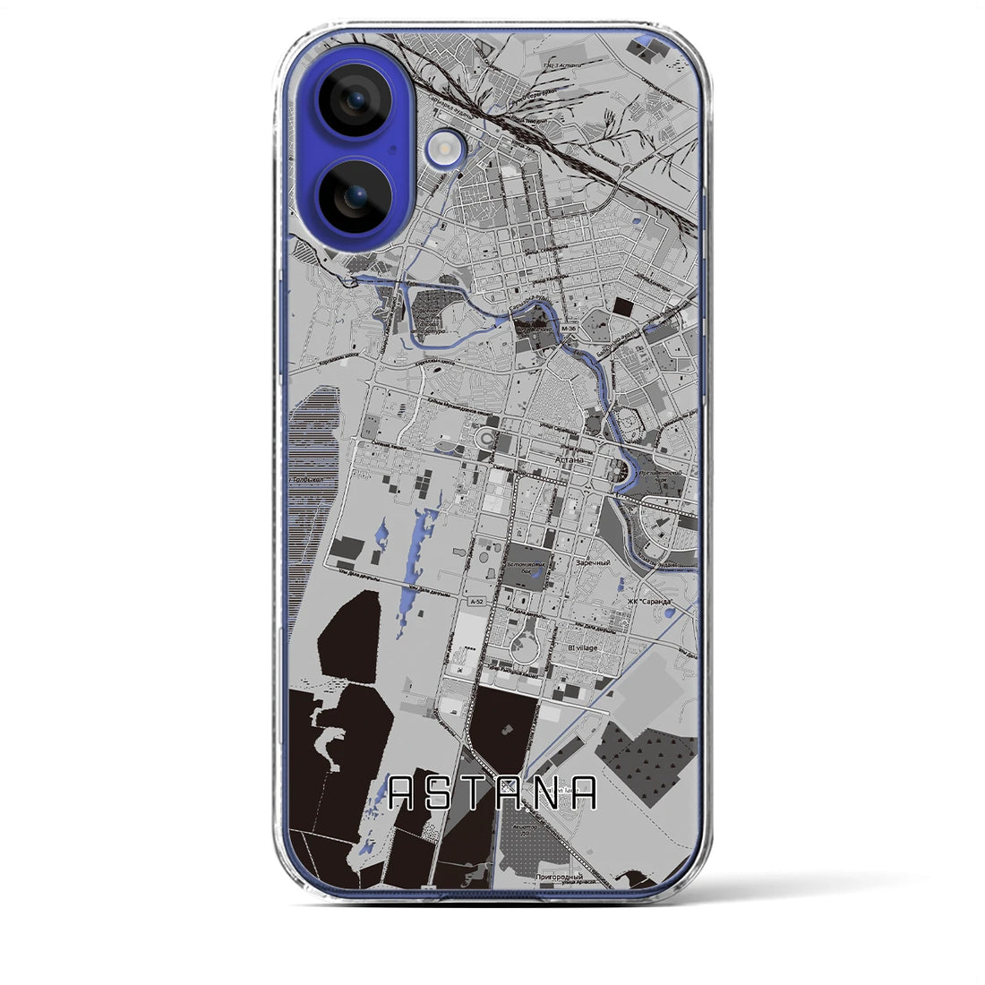 【アスタナ(カザフスタン)】地図柄iPhoneケース(クリアタイプ)モノトーン・iPhone 16 Pro Max 用