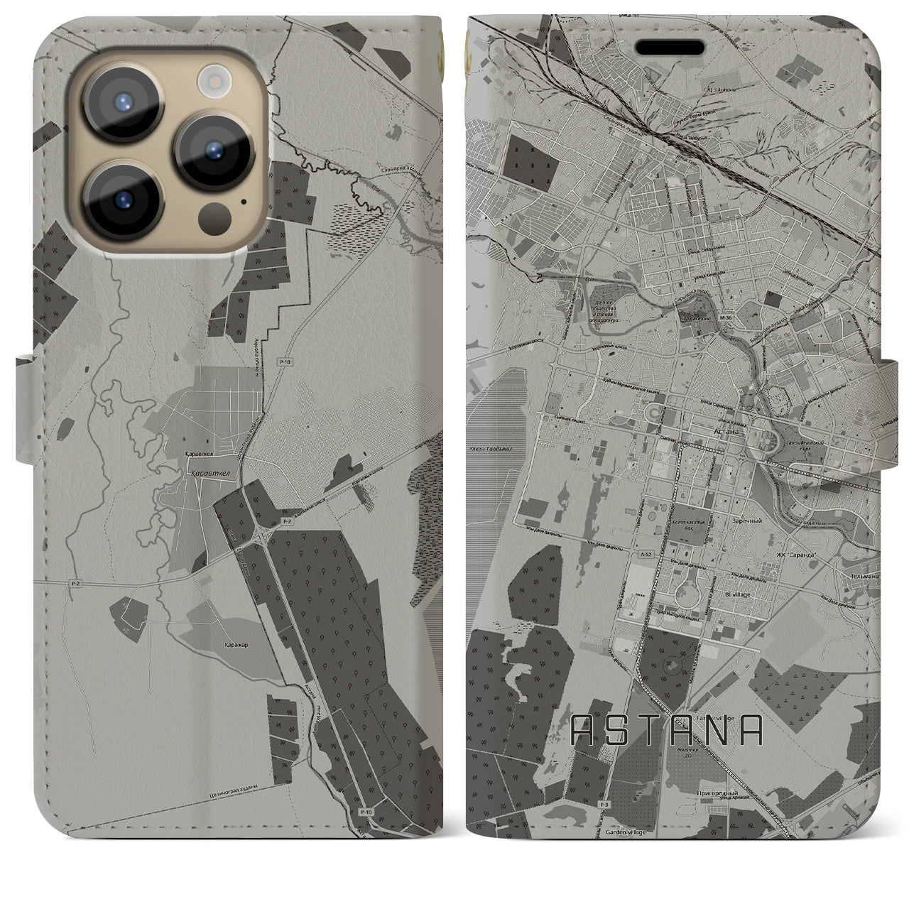 【アスタナ(カザフスタン)】地図柄iPhoneケース(手帳タイプ)