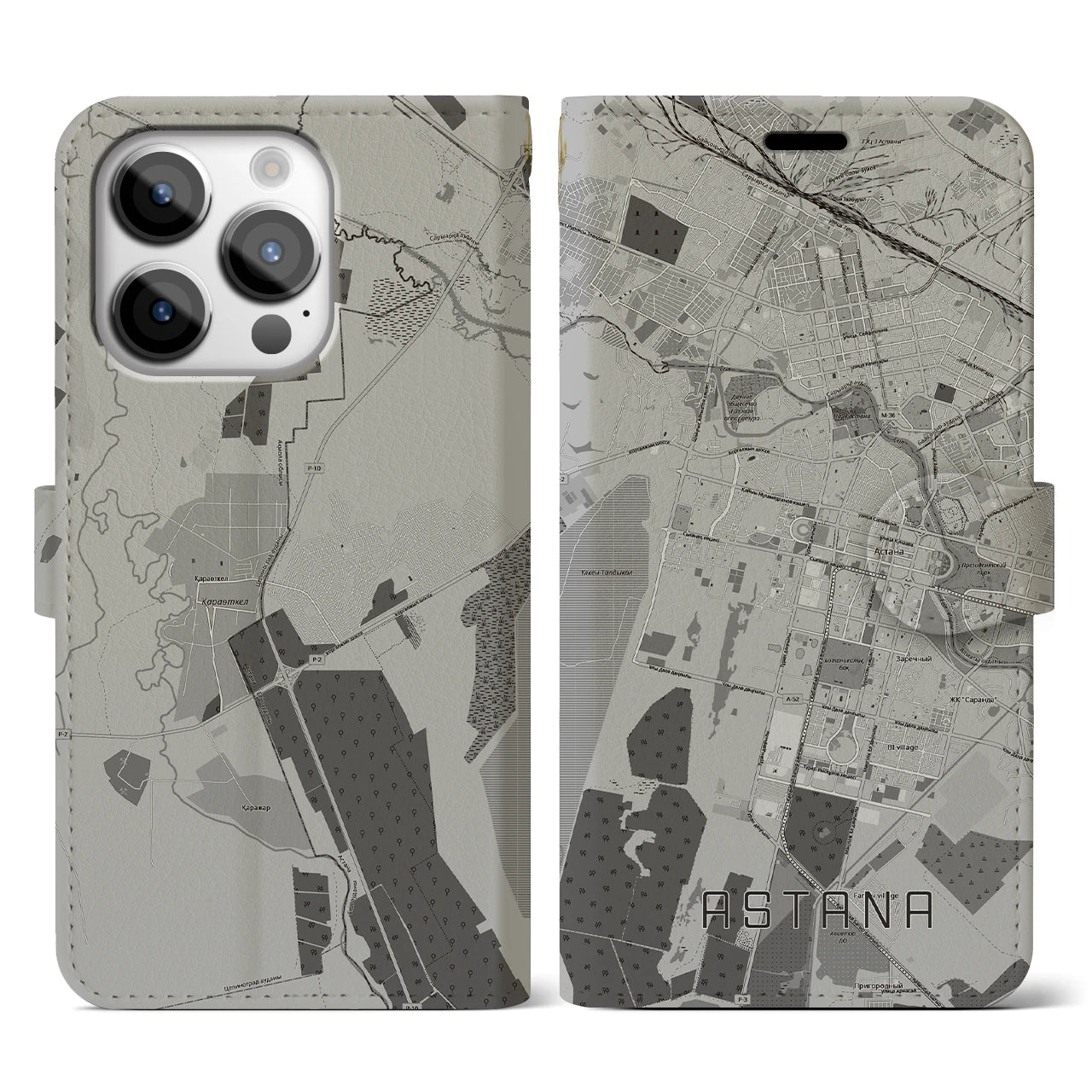 【アスタナ(カザフスタン)】地図柄iPhoneケース(手帳タイプ)