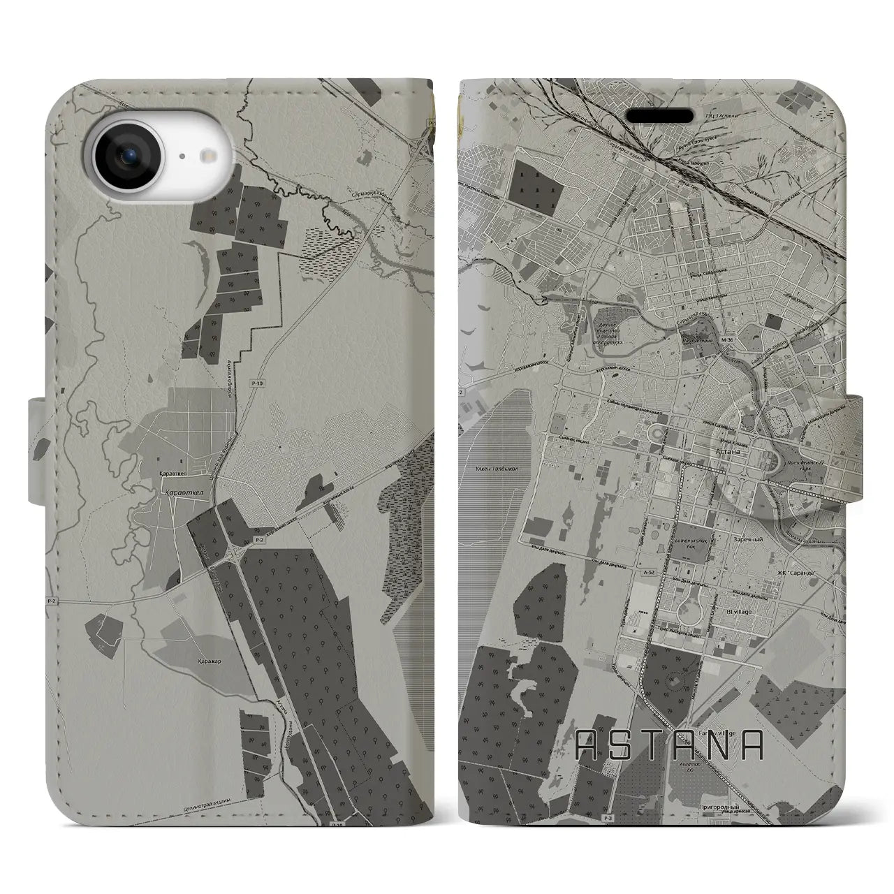 【アスタナ(カザフスタン)】地図柄iPhoneケース(手帳タイプ)