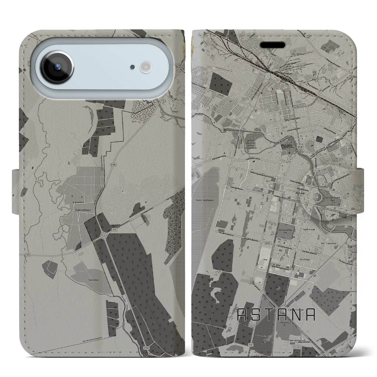 【アスタナ(カザフスタン)】地図柄iPhoneケース(手帳タイプ)