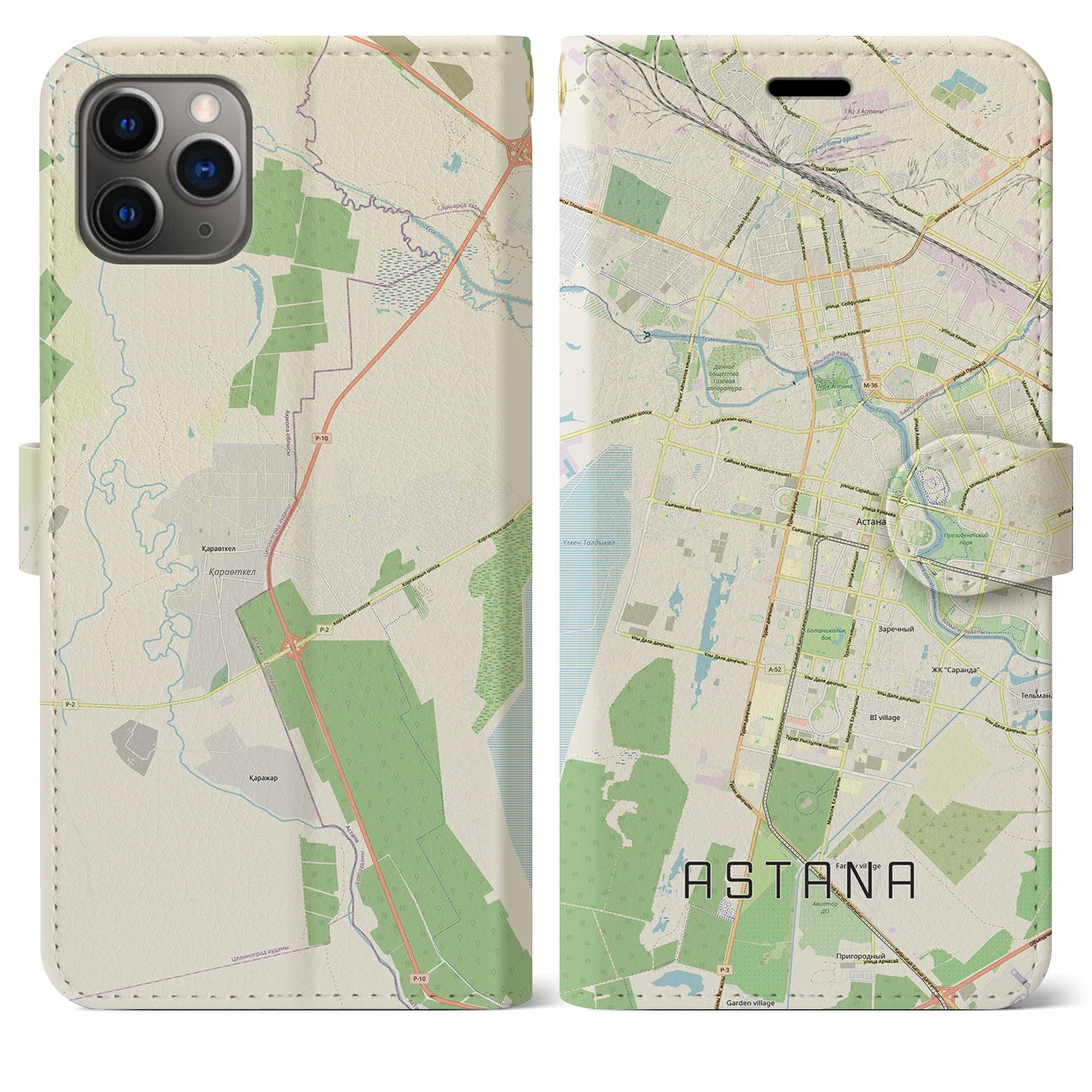 【アスタナ(カザフスタン)】地図柄iPhoneケース(手帳タイプ)ナチュラル・iPhone 11 Pro Max 用