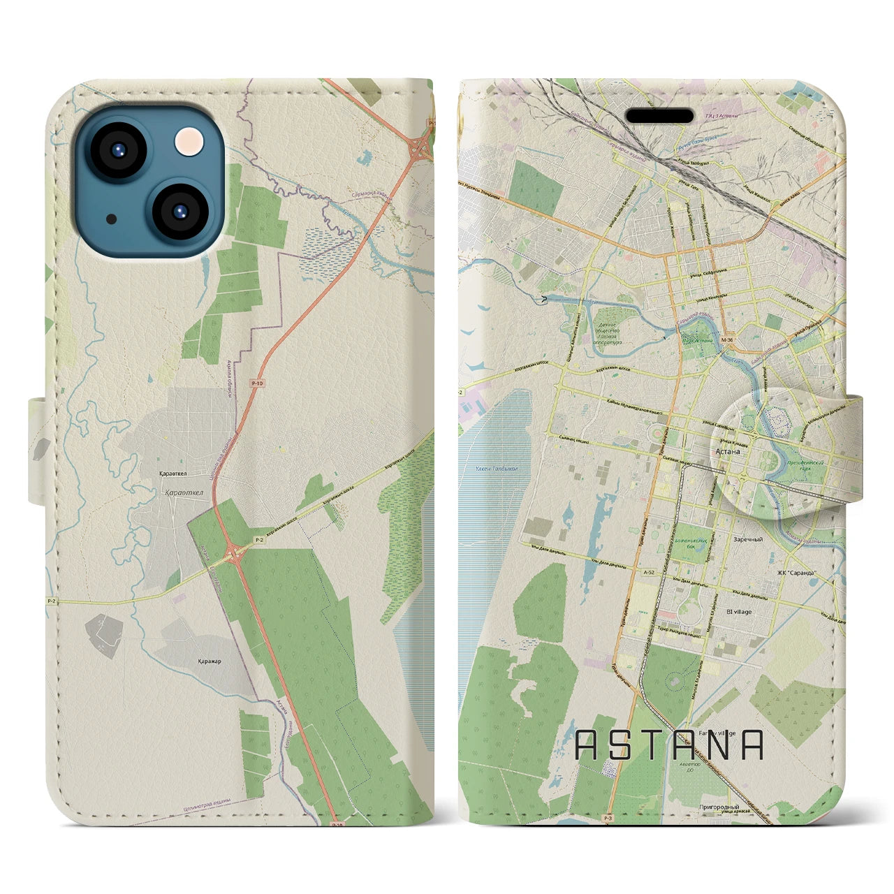 【アスタナ(カザフスタン)】地図柄iPhoneケース(手帳タイプ)