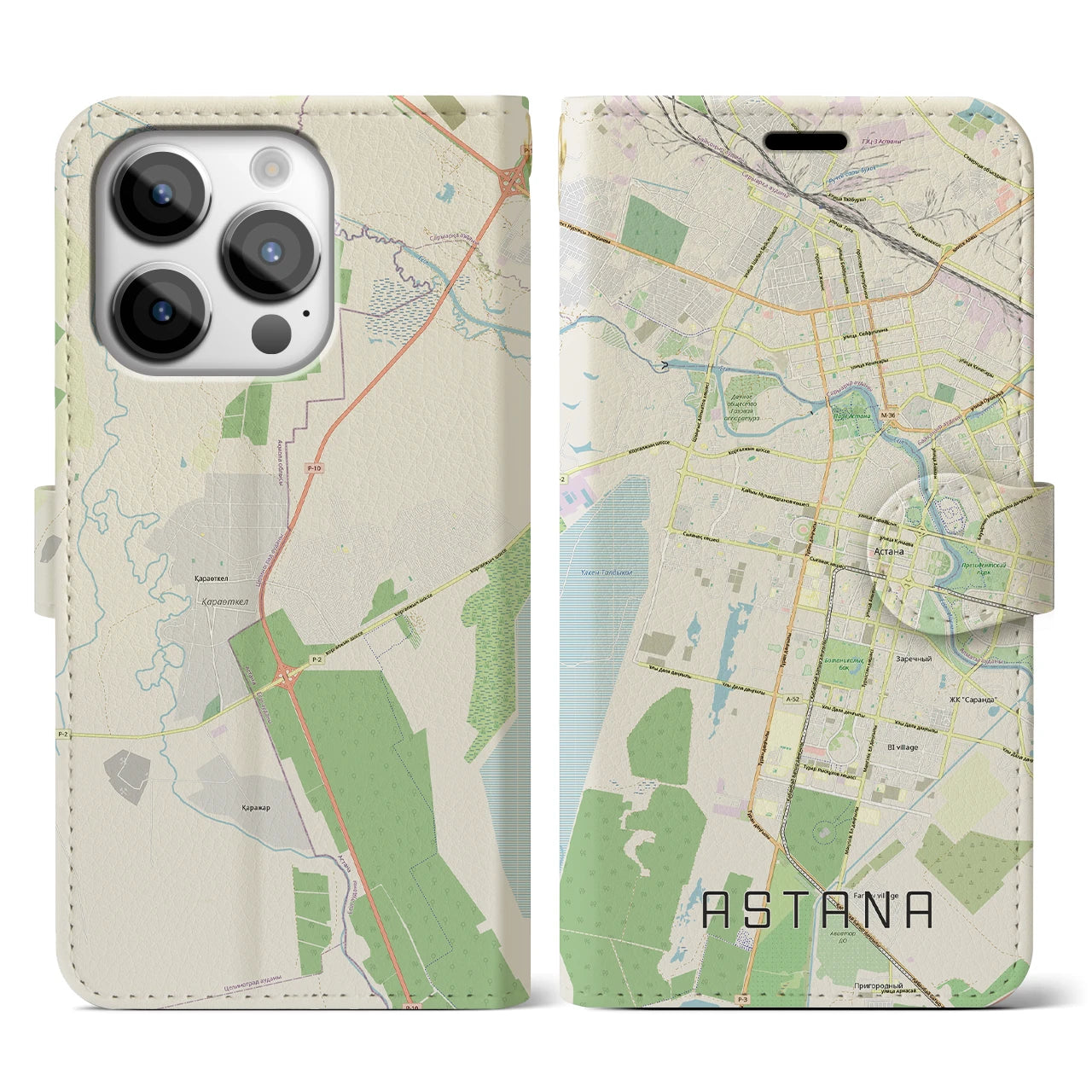 【アスタナ(カザフスタン)】地図柄iPhoneケース(手帳タイプ)