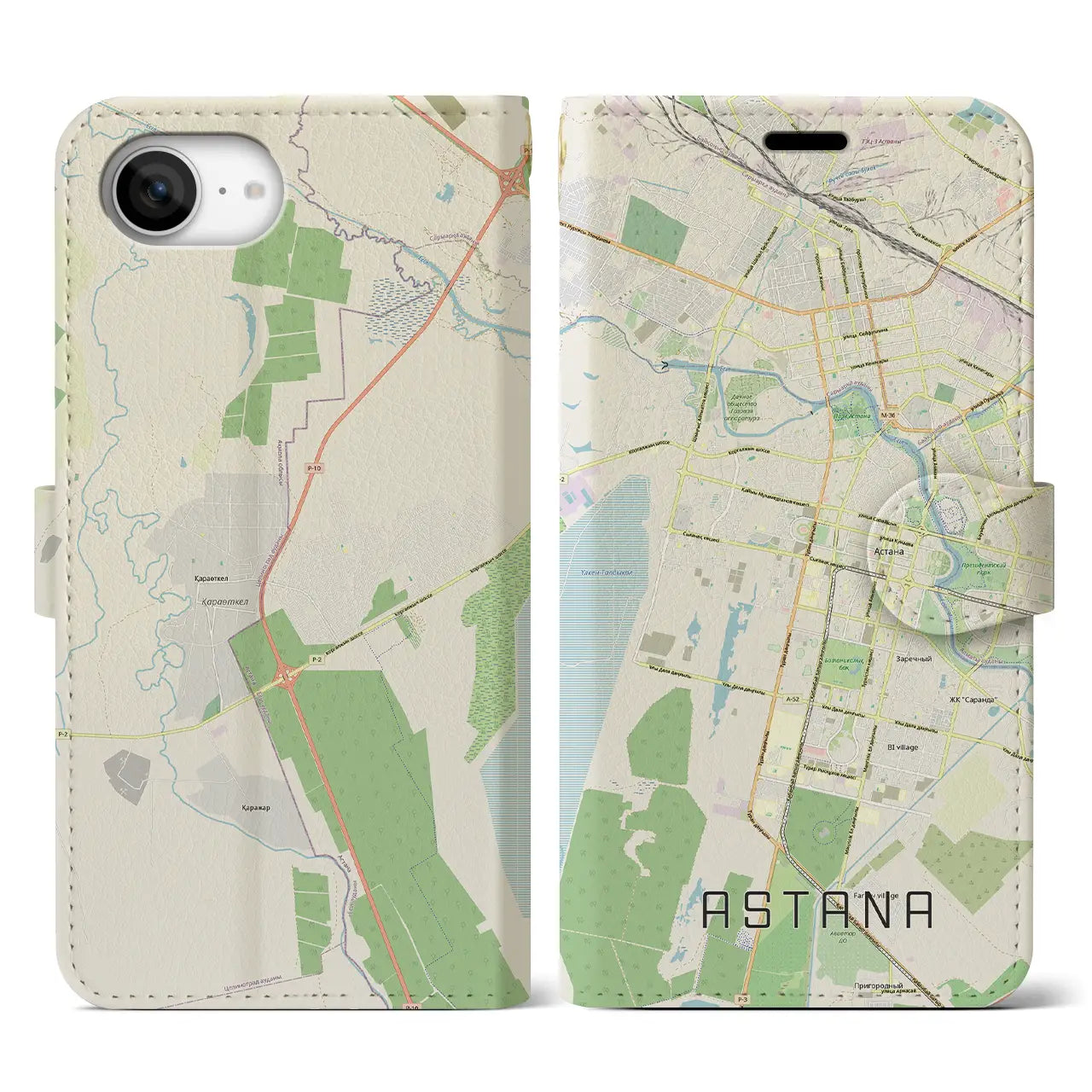 【アスタナ(カザフスタン)】地図柄iPhoneケース(手帳タイプ)