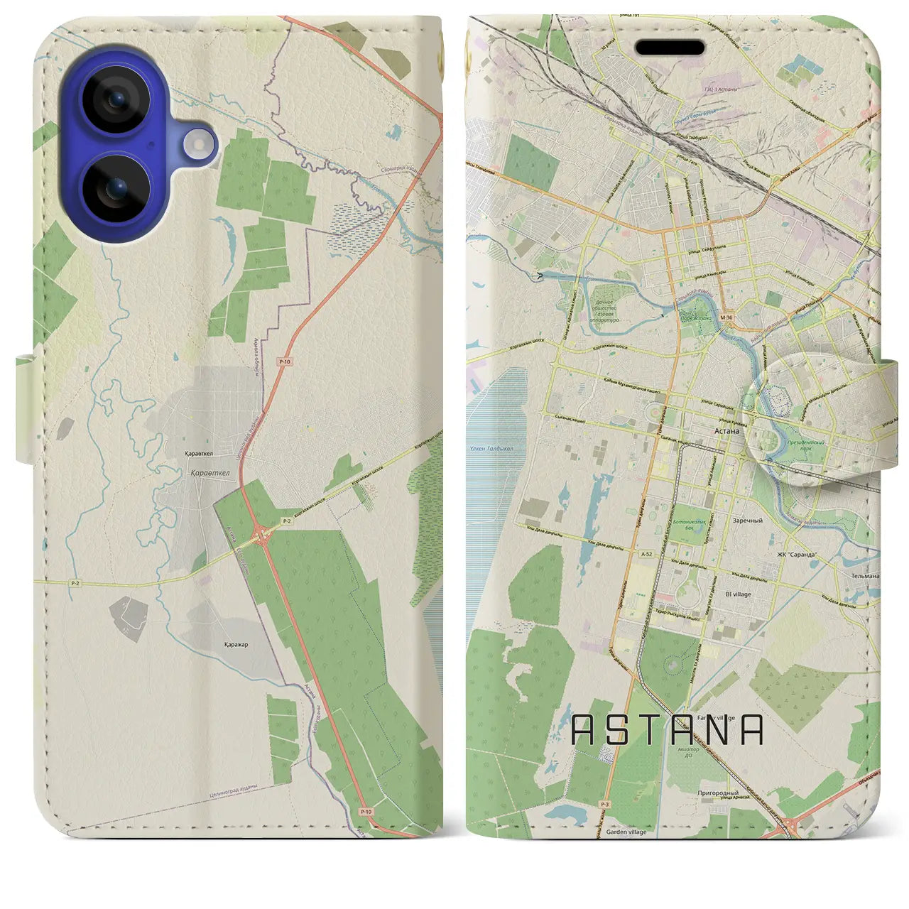 【アスタナ(カザフスタン)】地図柄iPhoneケース(手帳タイプ)ナチュラル・iPhone 16 Pro Max 用