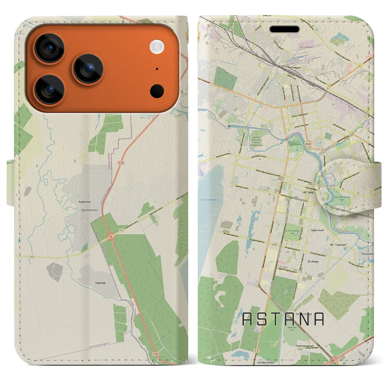 【アスタナ(カザフスタン)】地図柄iPhoneケース(手帳タイプ)