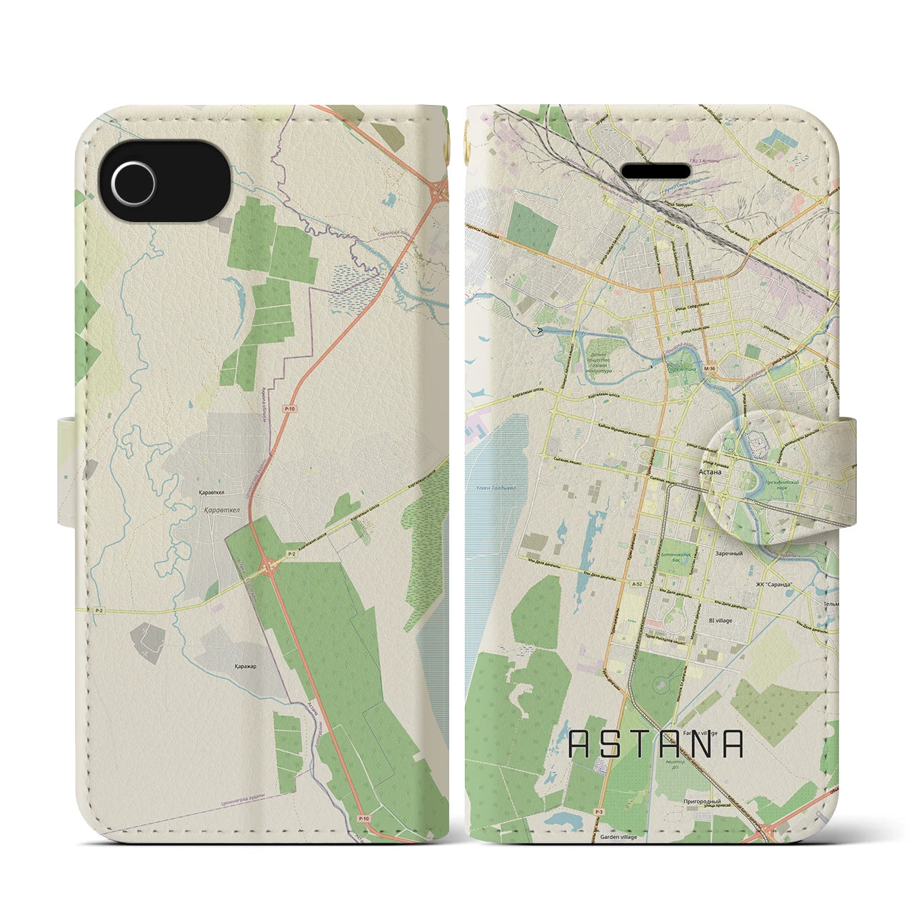 【アスタナ(カザフスタン)】地図柄iPhoneケース(手帳タイプ)