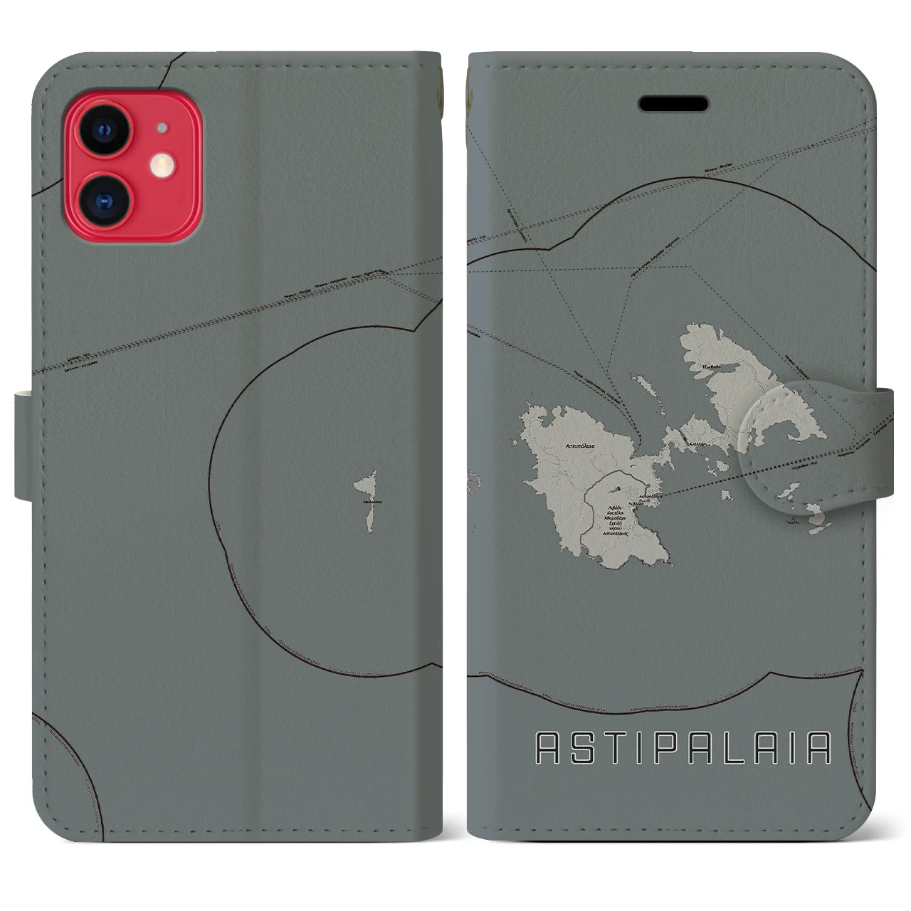 【アスティパレア(ギリシャ)】地図柄iPhoneケース(手帳タイプ)モノトーン・iPhone 11 用