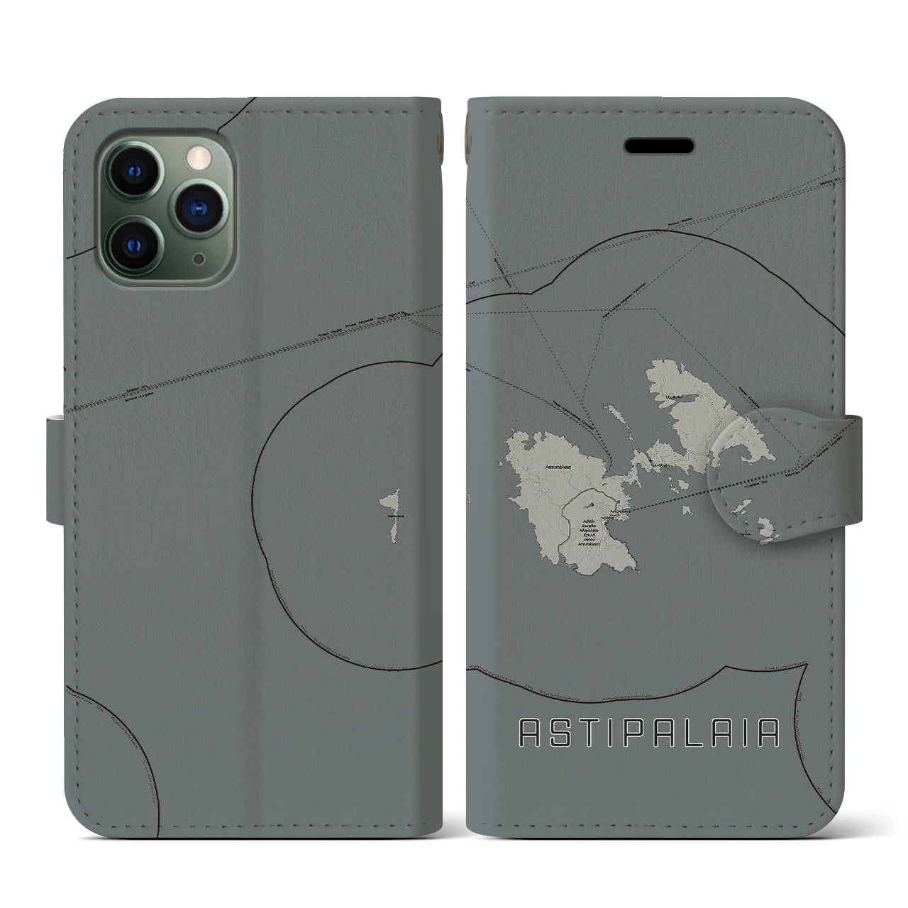 【アスティパレア(ギリシャ)】地図柄iPhoneケース(手帳タイプ)モノトーン・iPhone 11 Pro 用