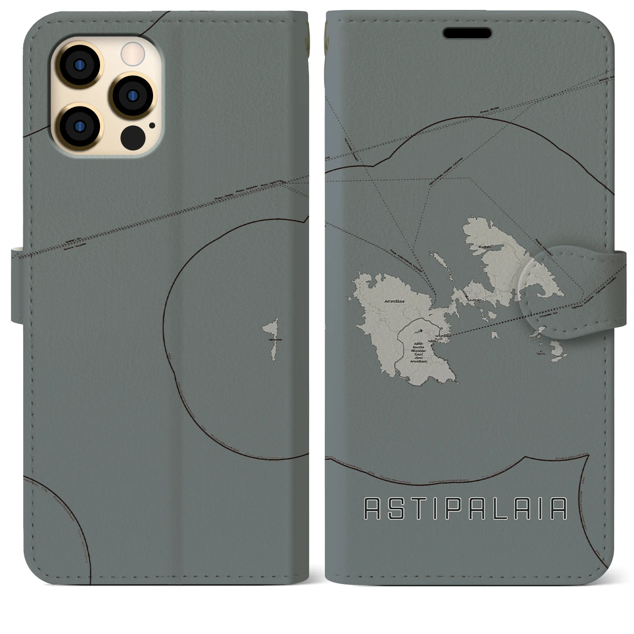 【アスティパレア(ギリシャ)】地図柄iPhoneケース(手帳タイプ)モノトーン・iPhone 12 Pro Max 用