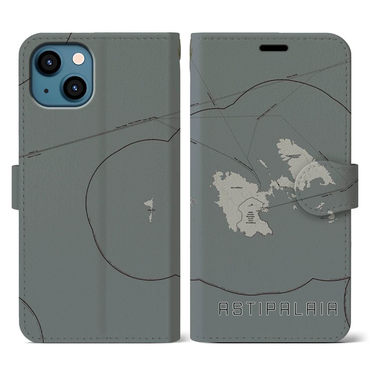 【アスティパレア(ギリシャ)】地図柄iPhoneケース(手帳タイプ)モノトーン・iPhone 13 用