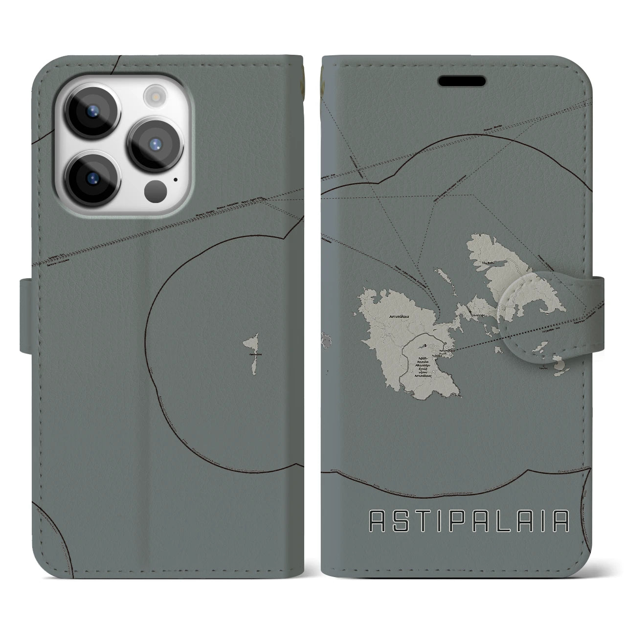 【アスティパレア(ギリシャ)】地図柄iPhoneケース(手帳タイプ)モノトーン・iPhone 14 Pro 用
